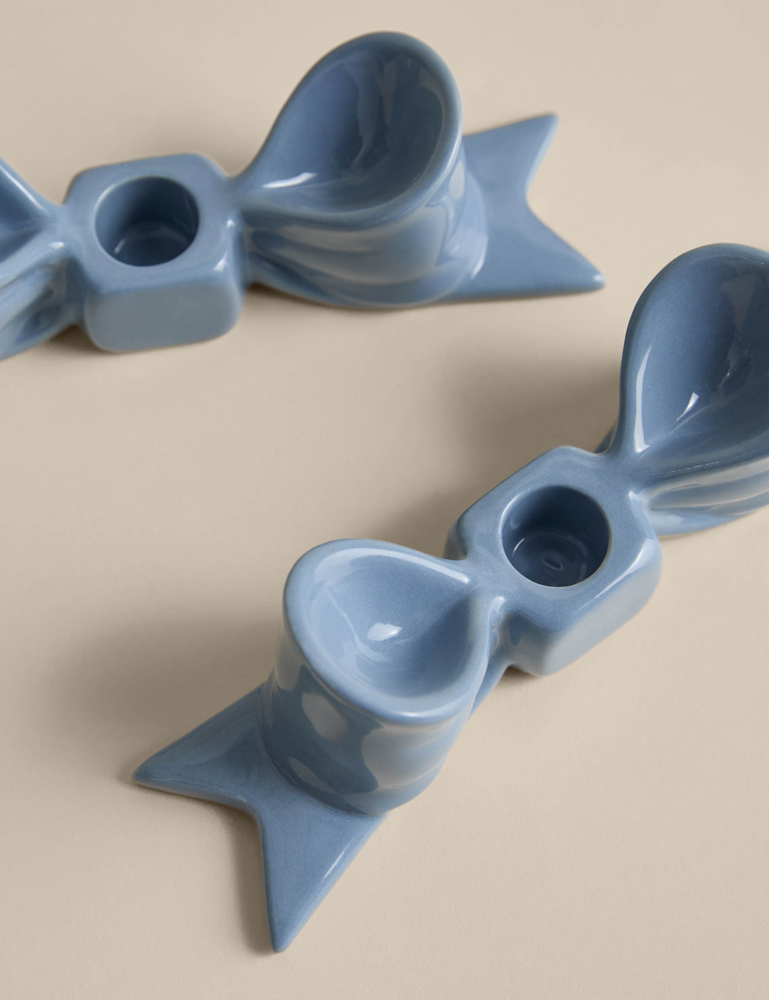 2pk Bow Ceramic Dinner Candle Holders 4 of 4