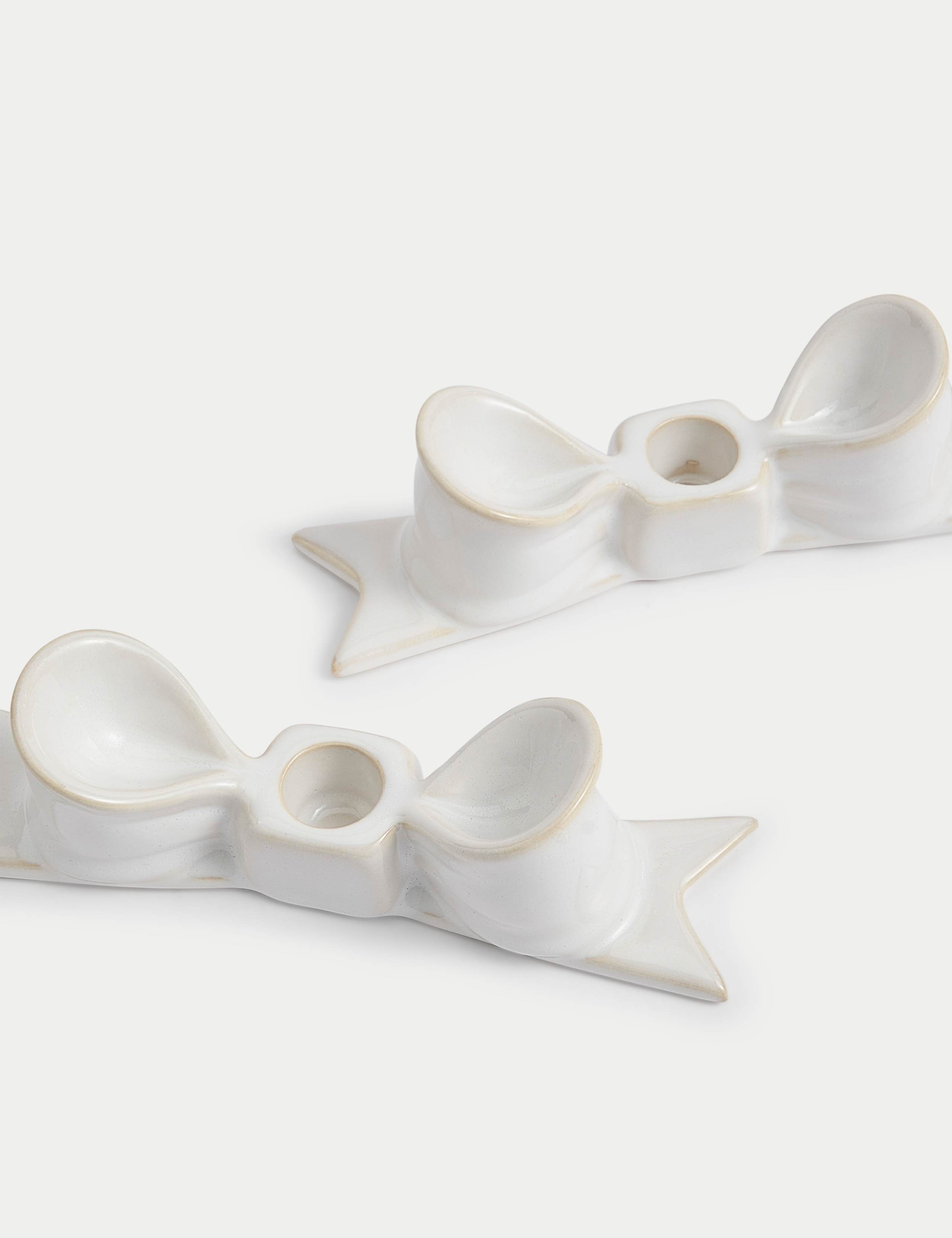 2pk Bow Ceramic Dinner Candle Holders 3 of 4