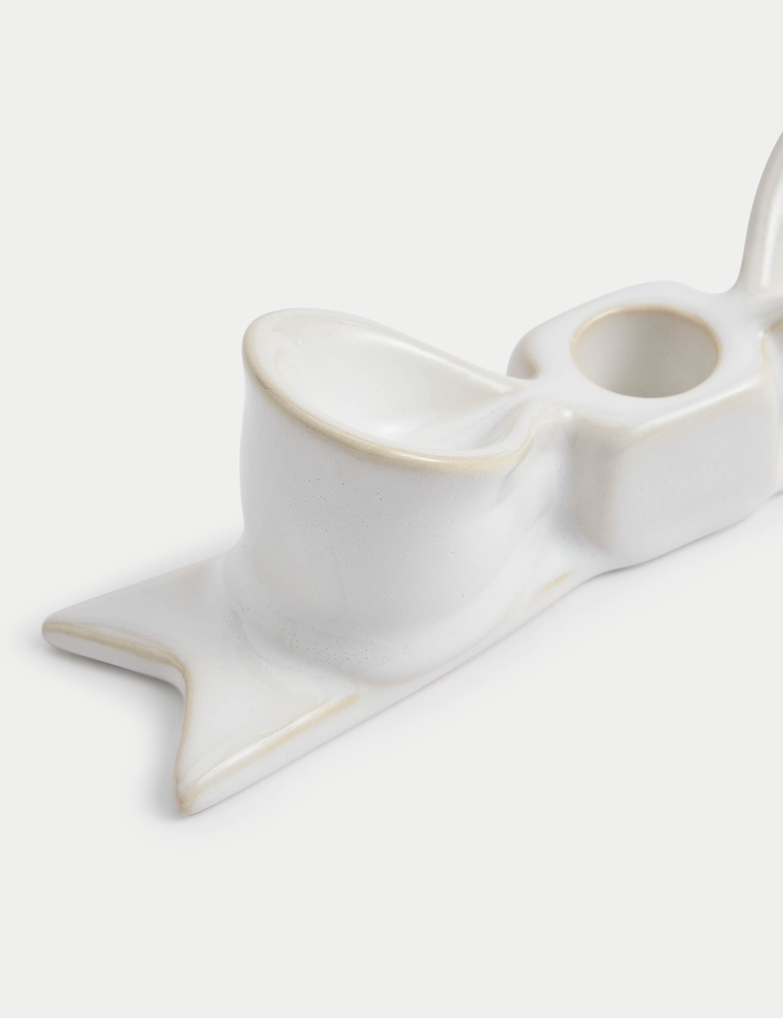 2pk Bow Ceramic Dinner Candle Holders 4 of 4