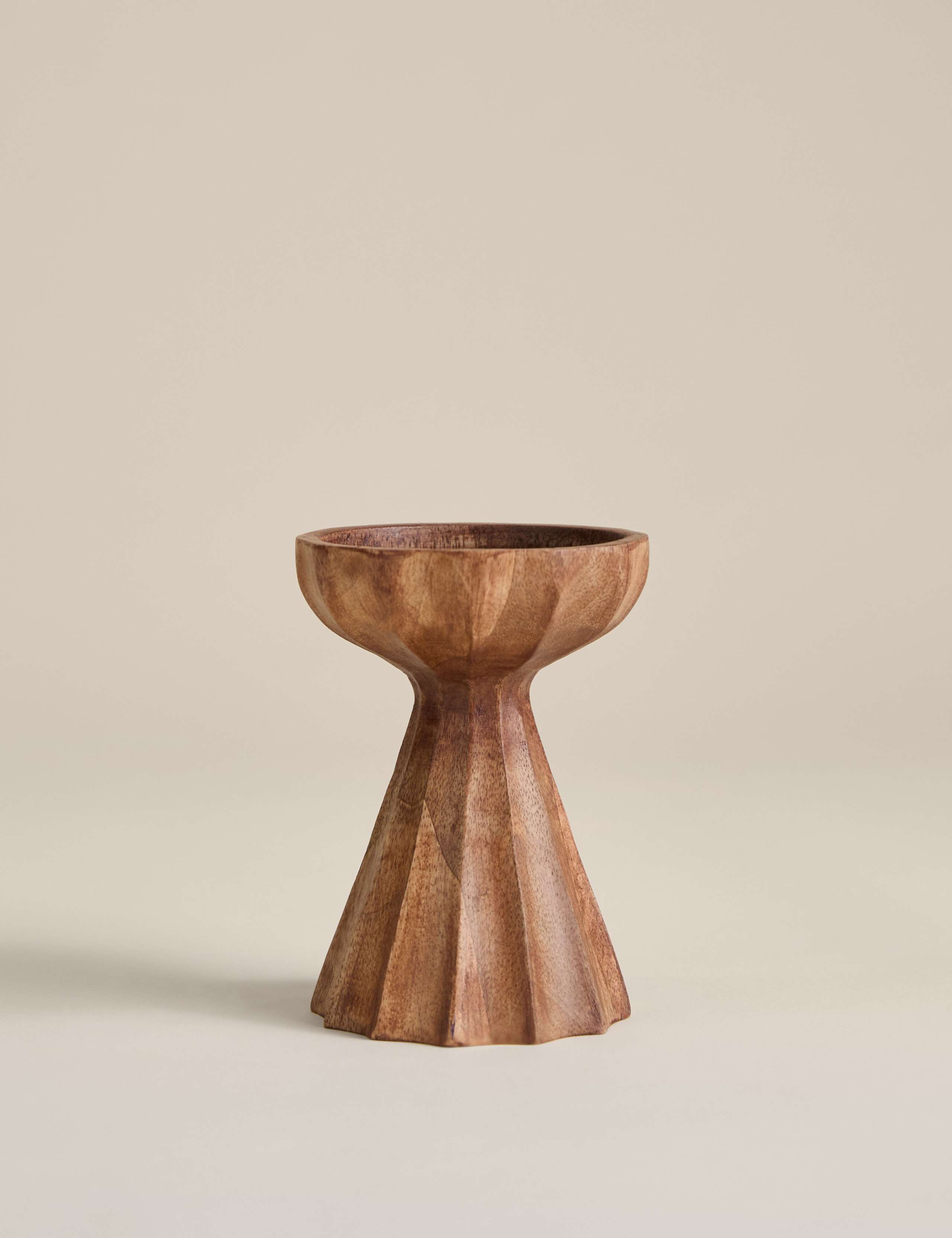 Ridged Wood Tall Pillar Candle Holder 2 of 6