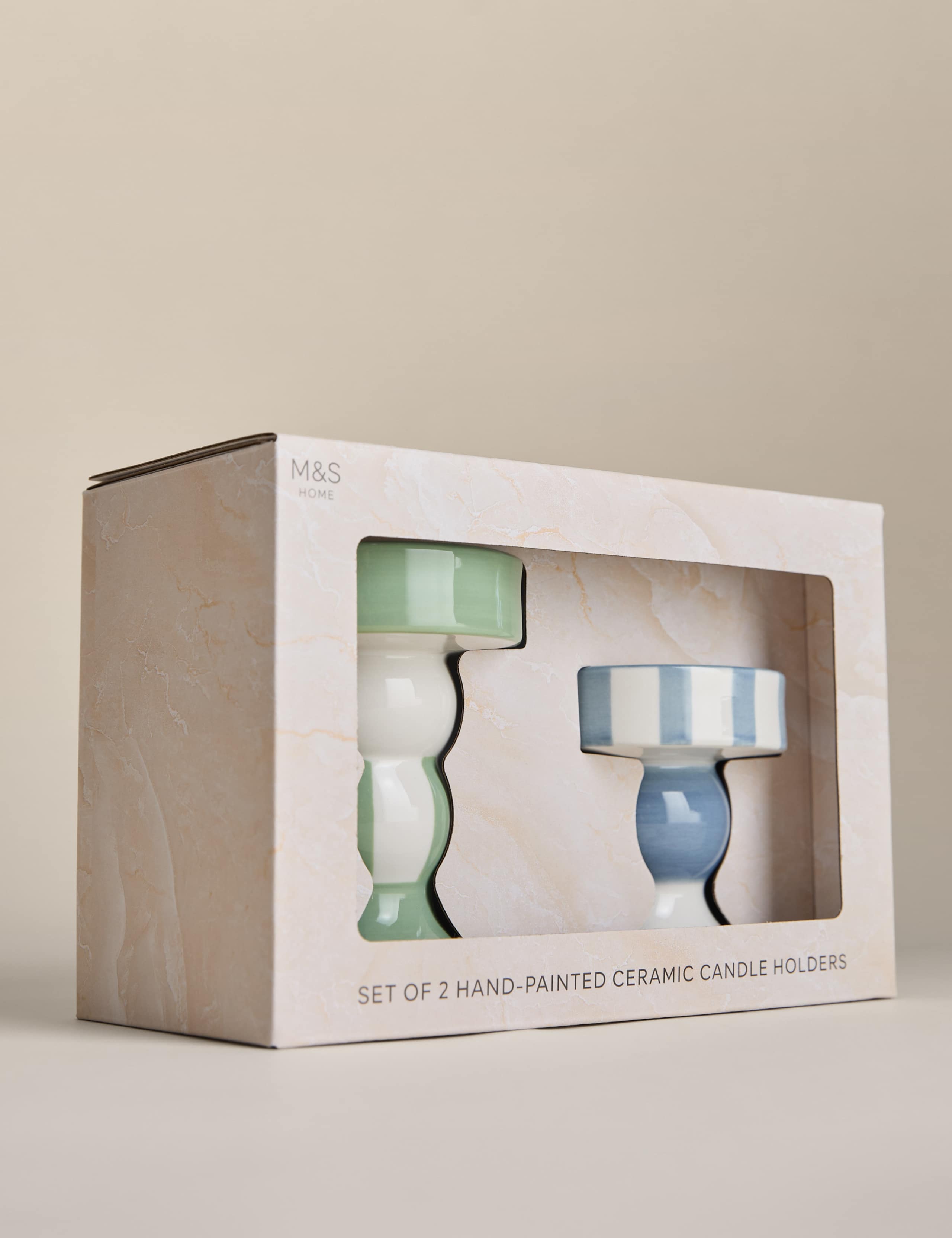 Set of 2 Striped Ceramic Candle Holders 6 of 6