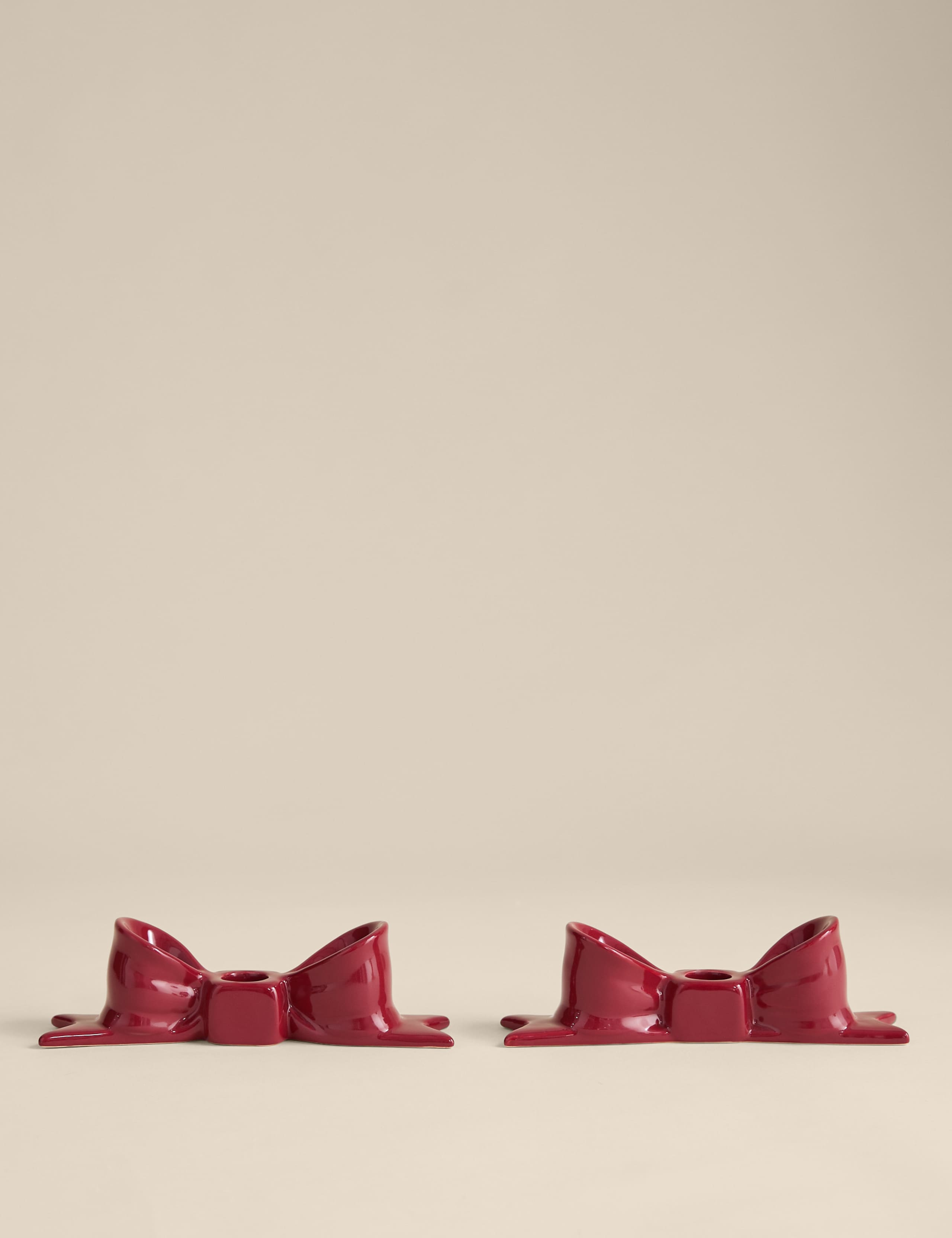 2pk Bow Ceramic Dinner Candle Holders 2 of 4