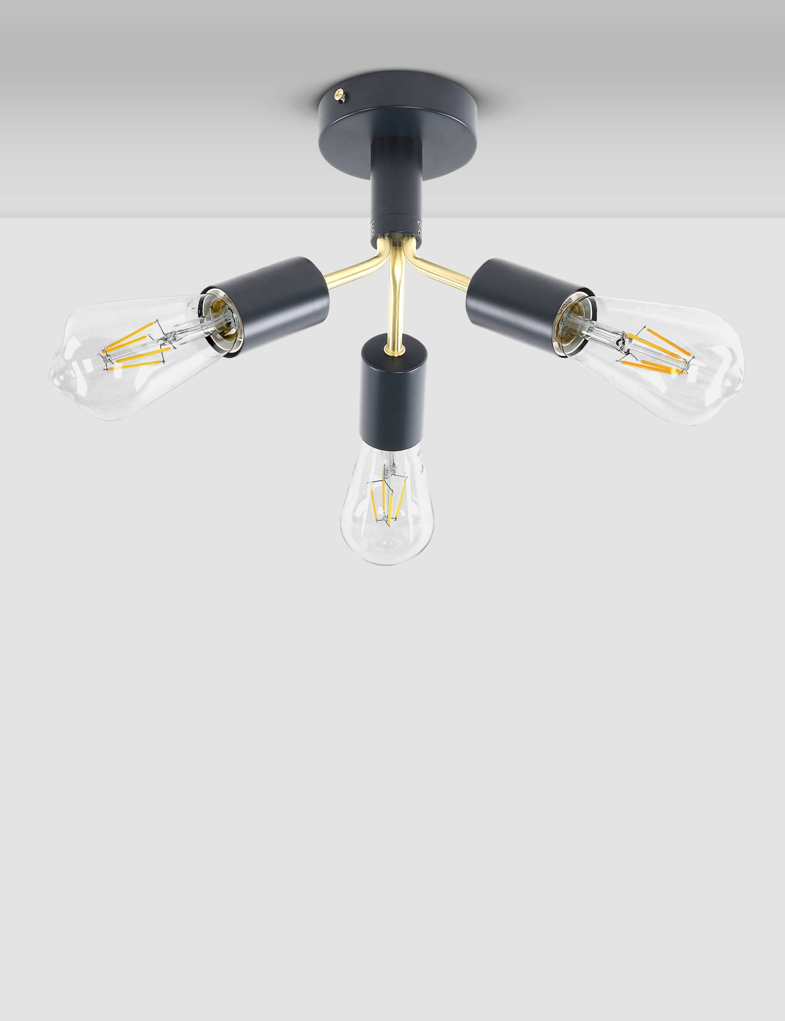 Exposed Bulb 3 Light Flush Ceiling Light 1 of 8