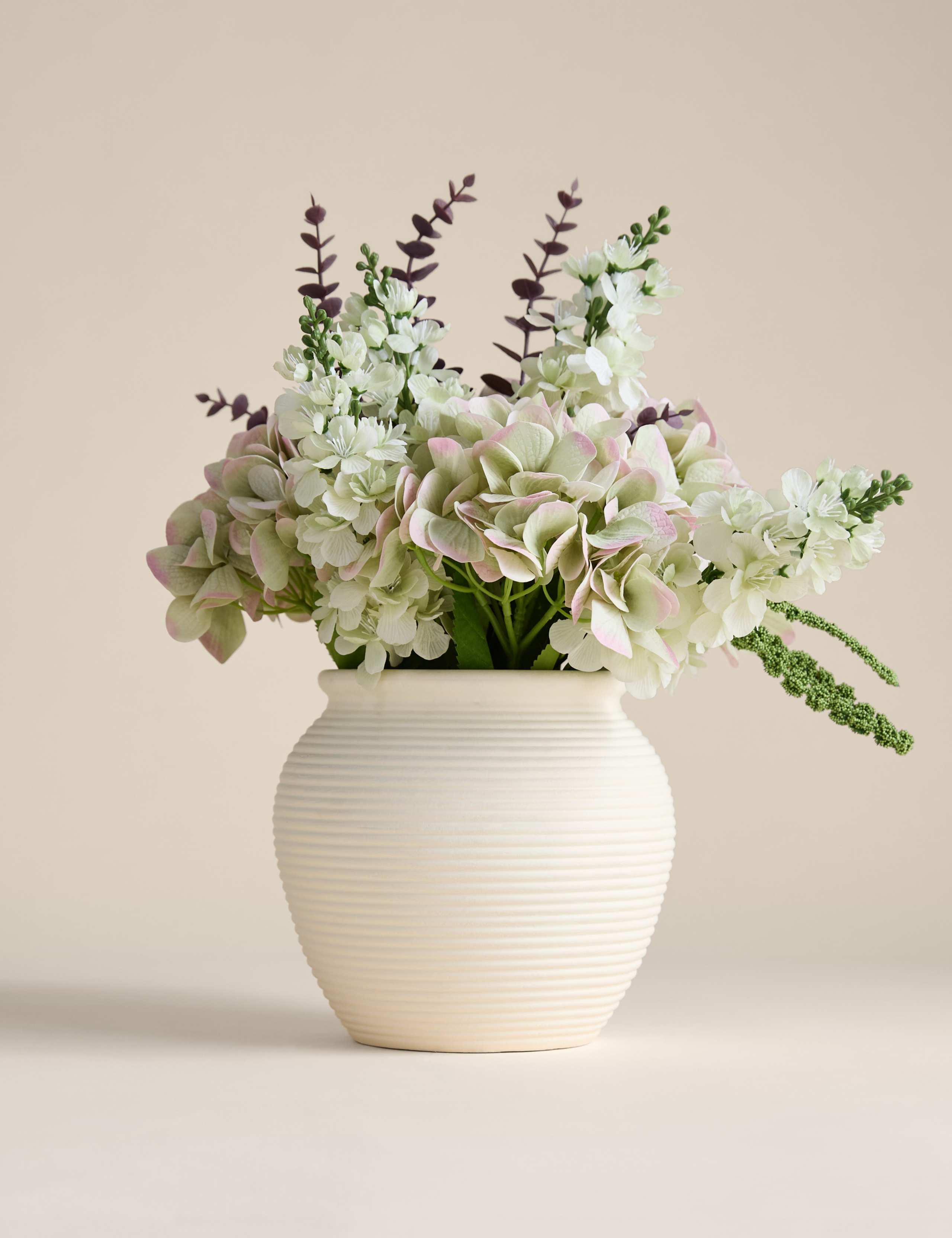 Artificial Hydrangea Arrangement in Magnesia Pot 1 of 3