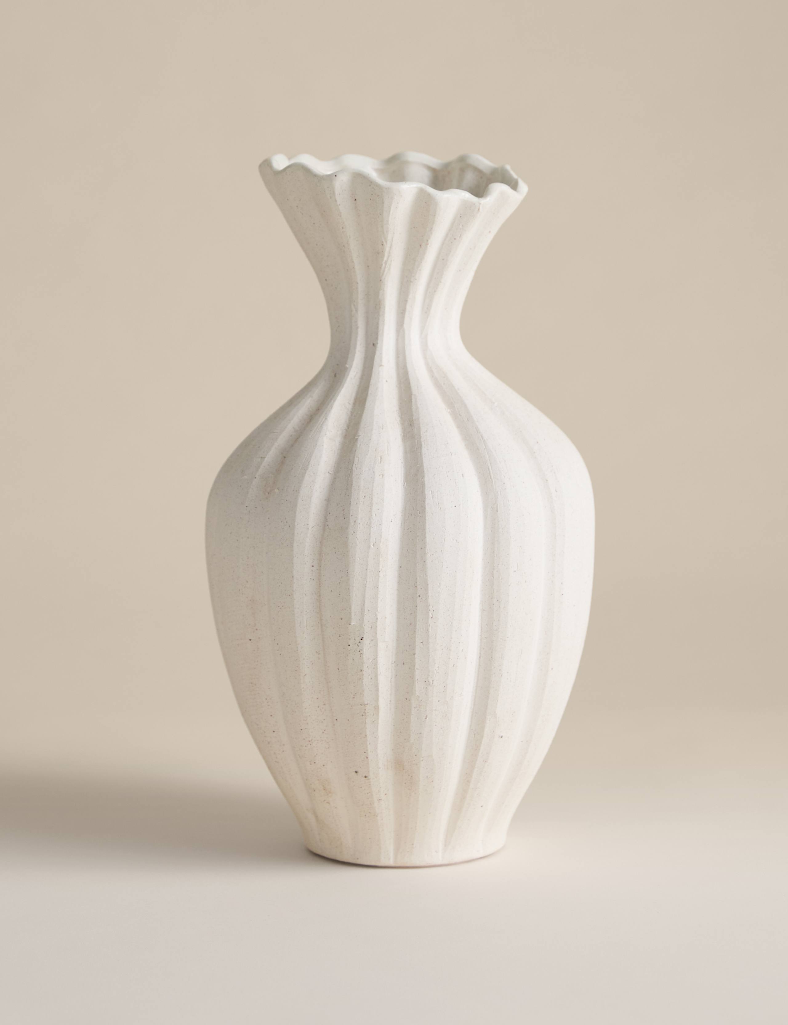 Large Fluted Neck Ceramic Vase 1 of 3