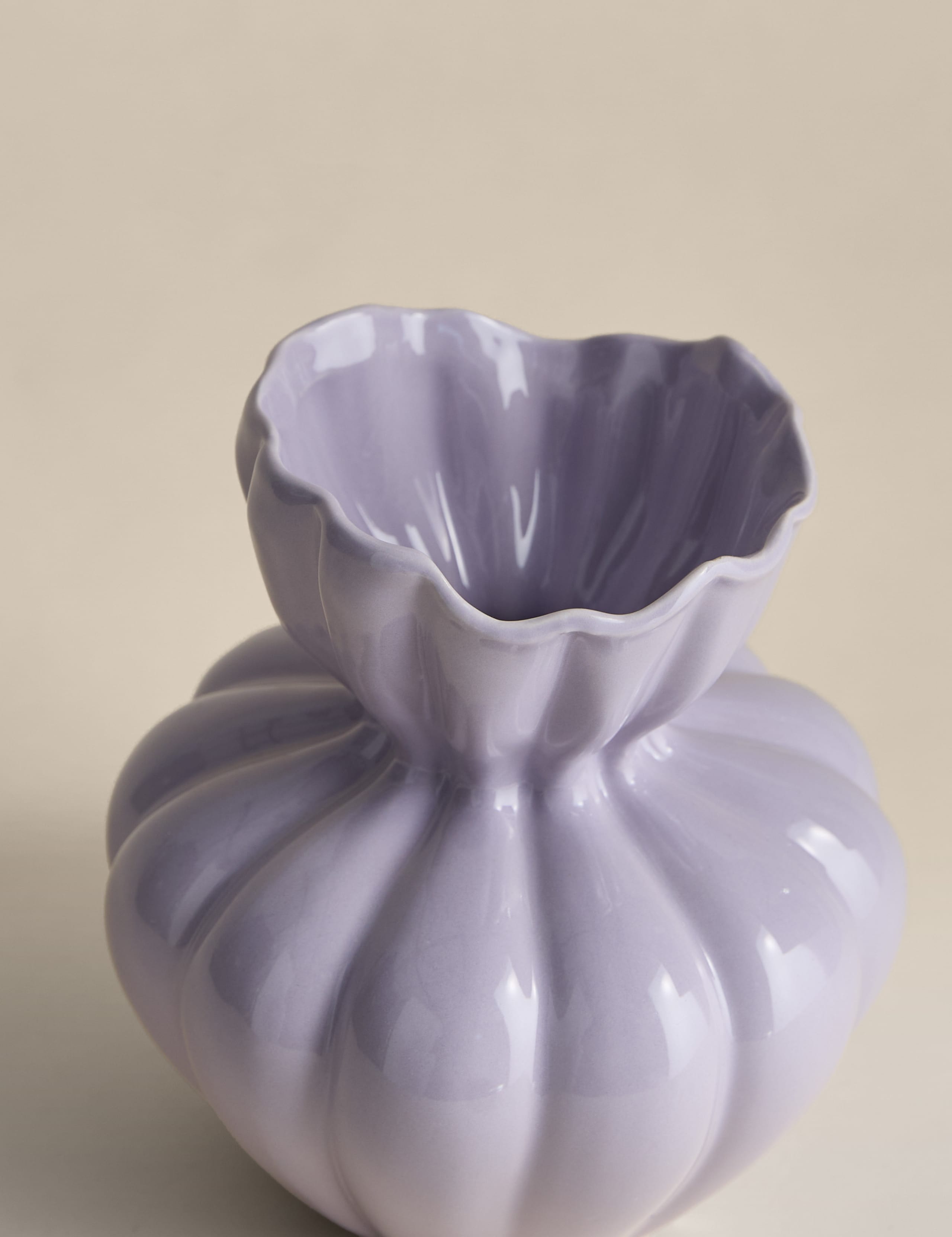 Small Fluted Neck Ceramic Vase 2 of 3