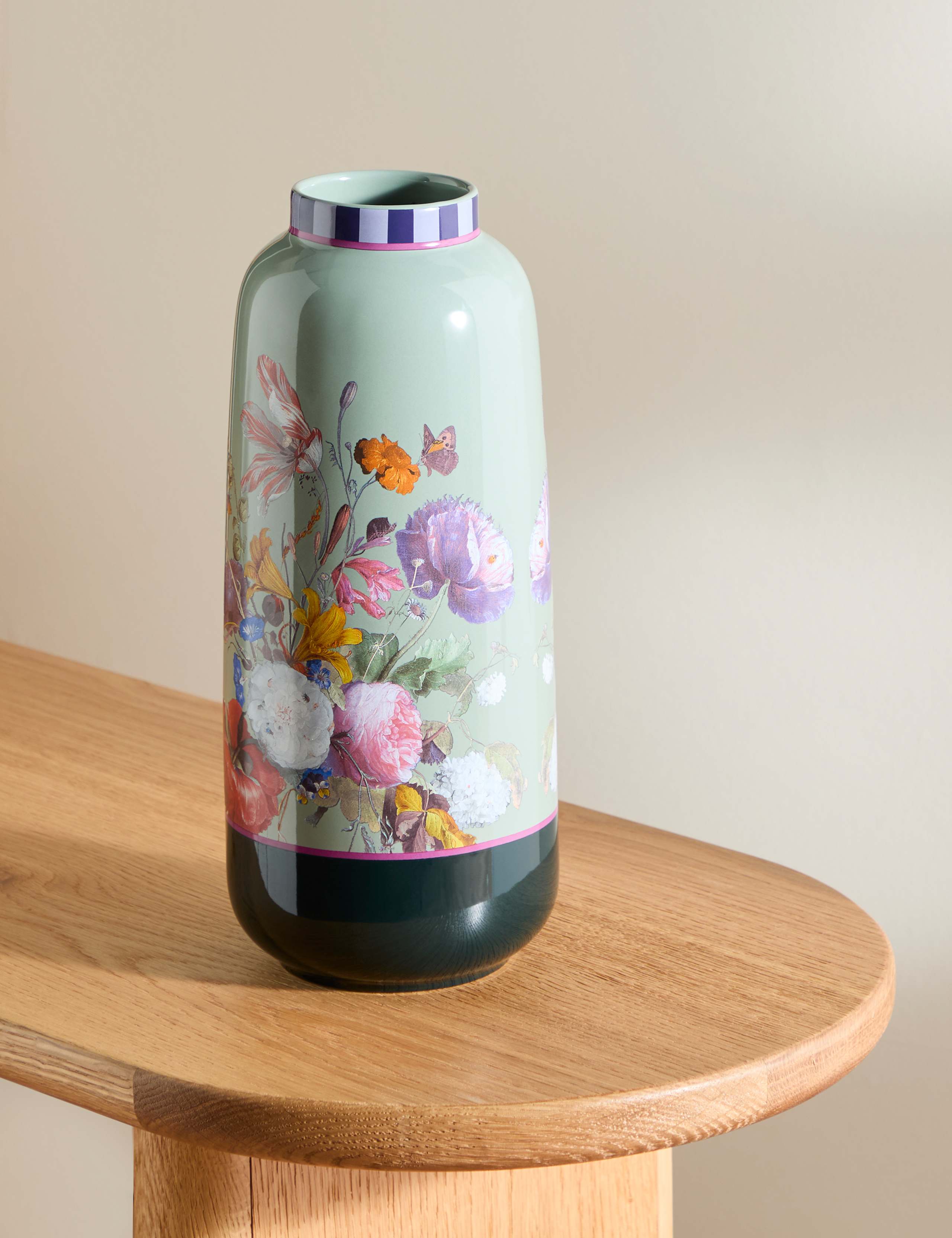 Tall Floral Ceramic Cylinder Vase 1 of 6