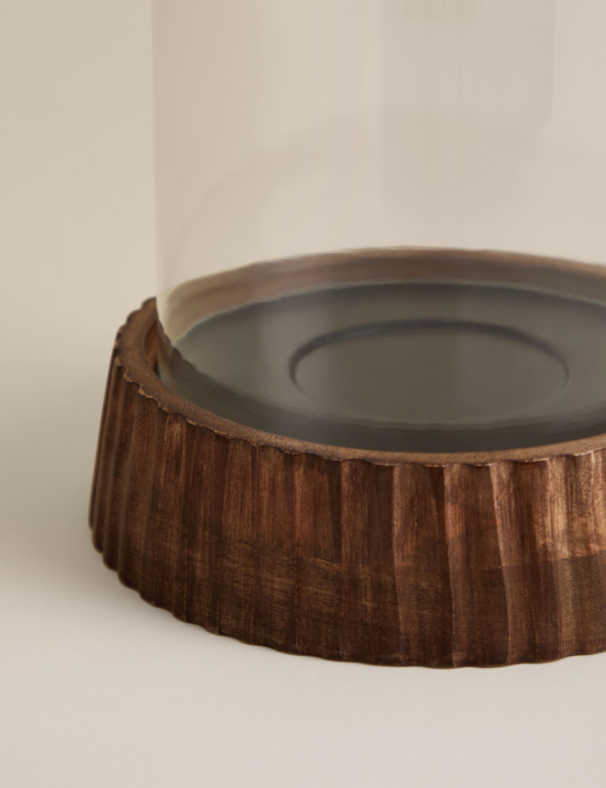 Ridged Wooden Base Hurricane Candle Holder 3 of 4