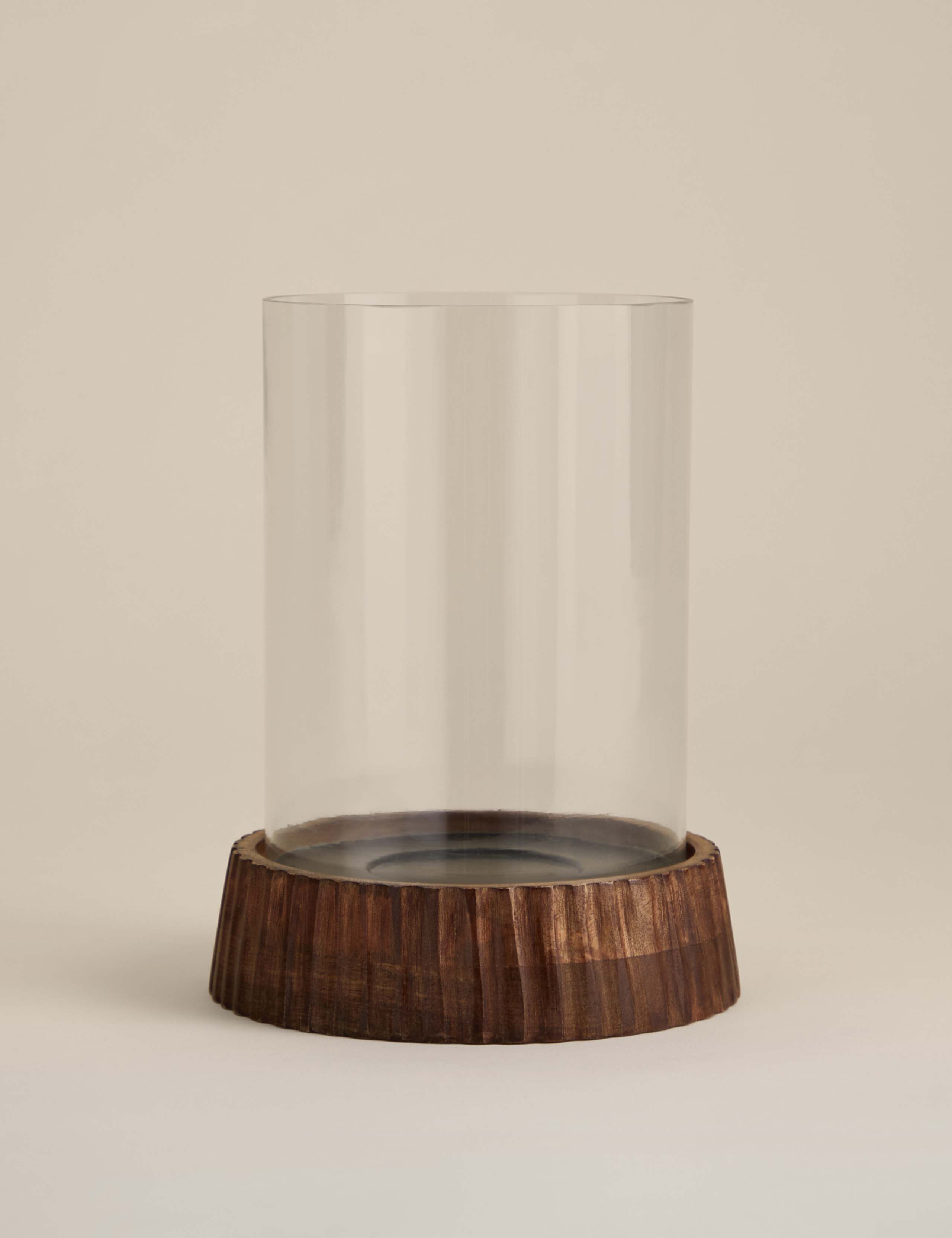 Ridged Wooden Base Hurricane Candle Holder 2 of 4