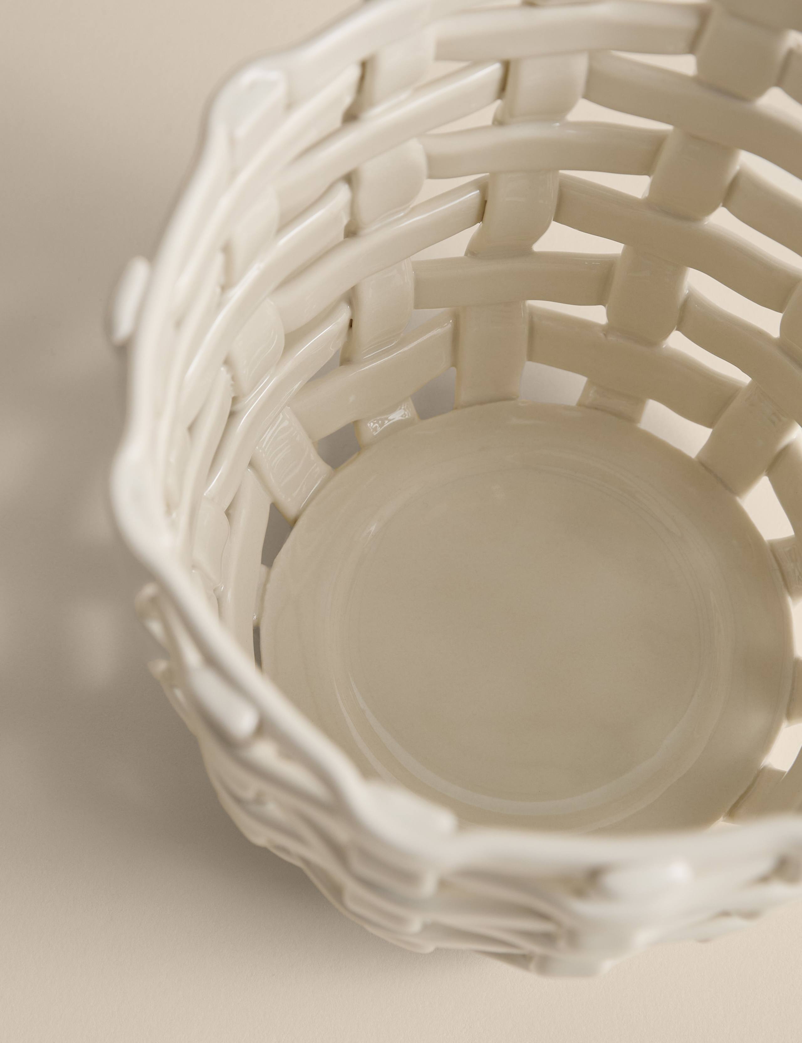 Basket Weave Ceramic Hurricane Candle Holder 3 of 5