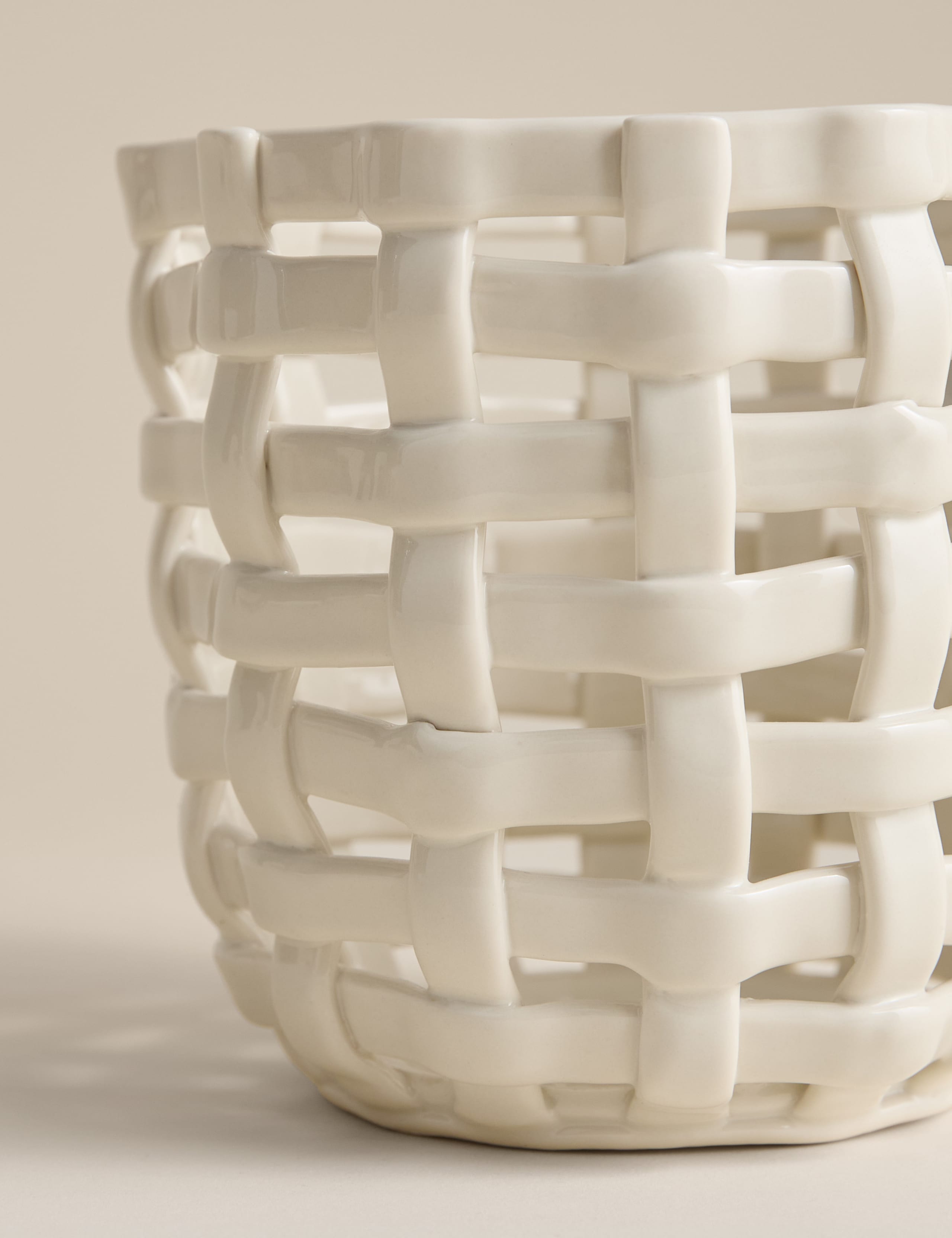 Basket Weave Ceramic Hurricane Candle Holder 5 of 5
