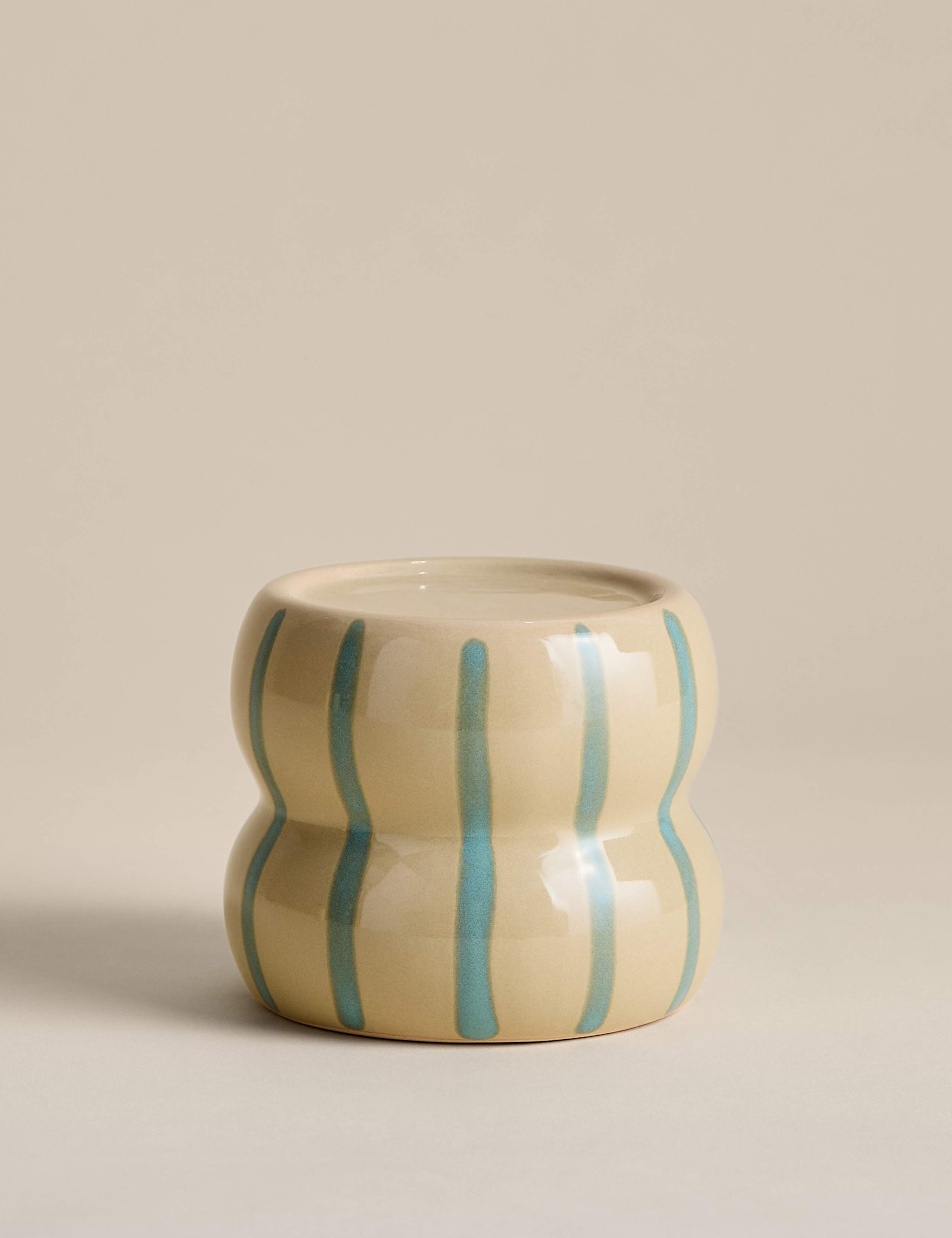 Striped Ceramic Pillar Candle Holder 2 of 4