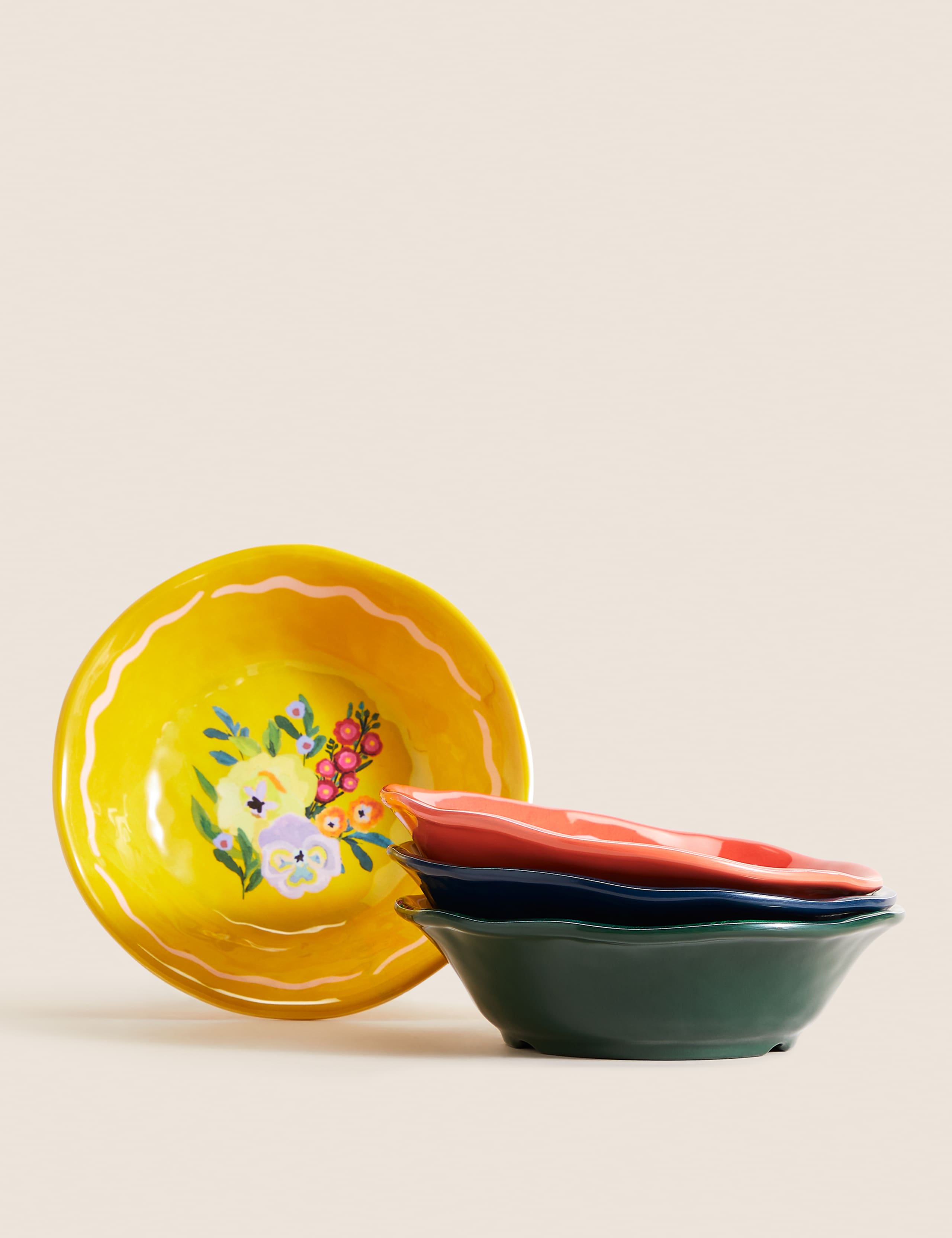 Set Of 4 Expressive Floral Picnic Cereal Bowls 1 of 7