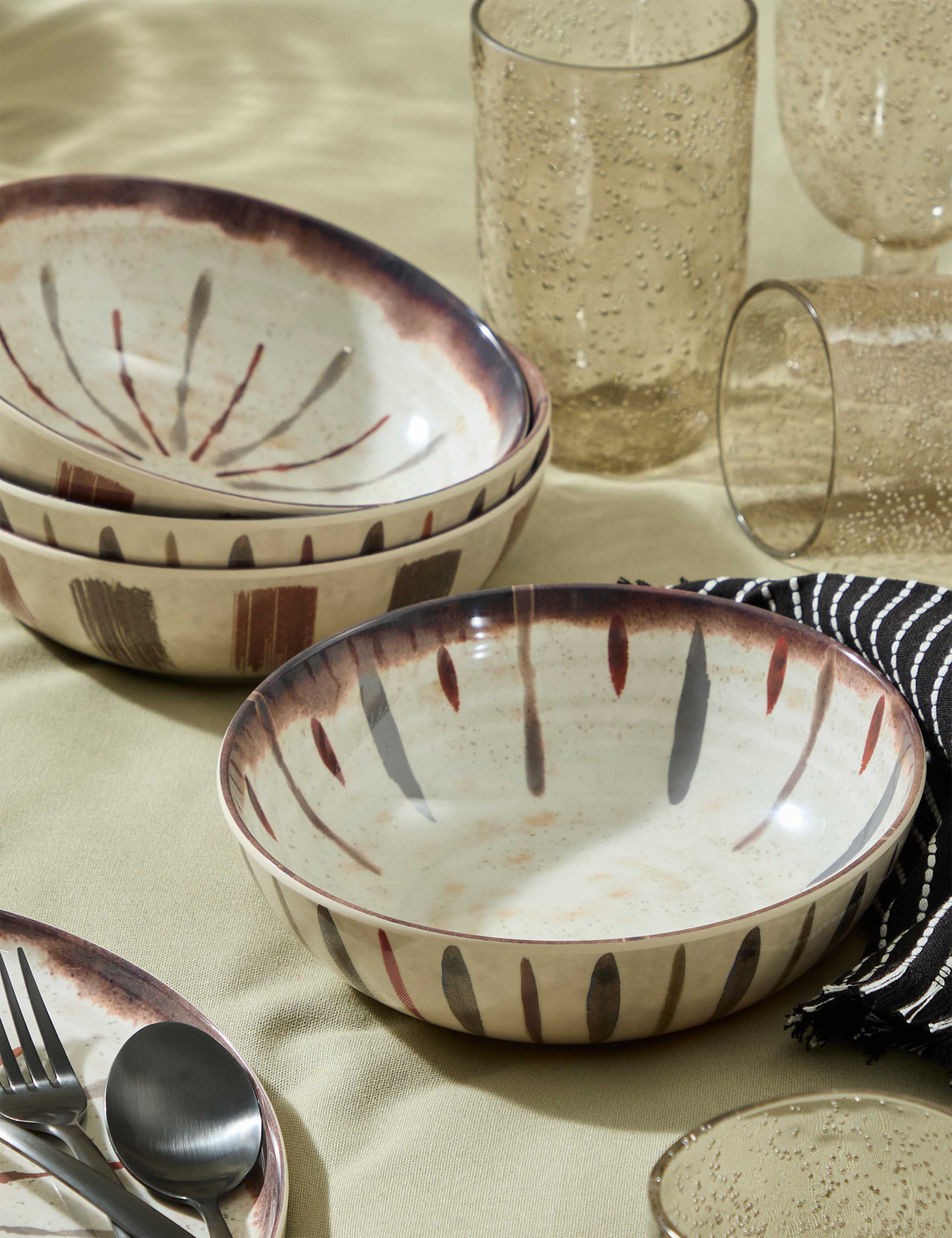 Set of 4 Global Artisan Picnic Pasta Bowls 1 of 5