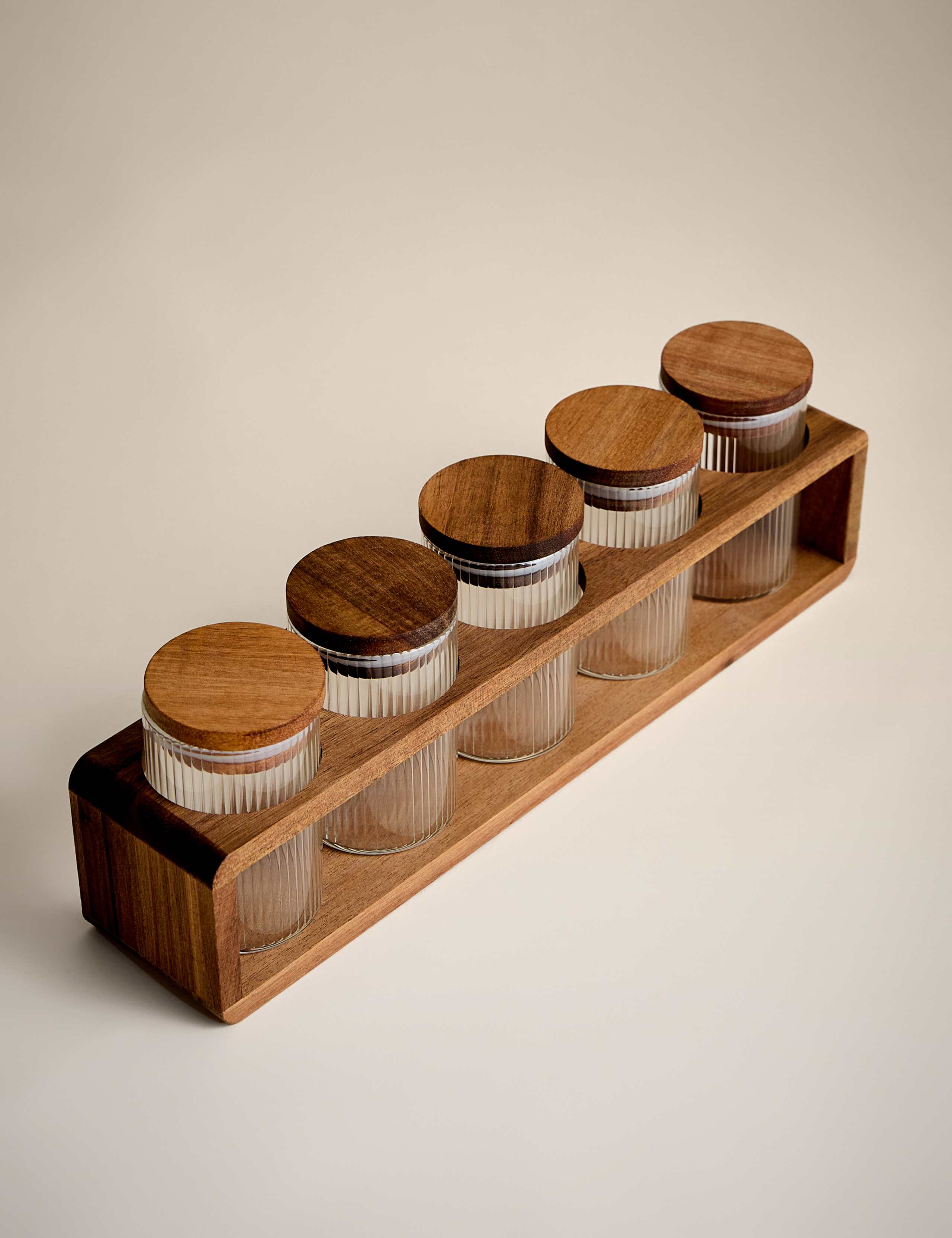 Set of 5 Ribbed Glass Spice Jars 2 of 5