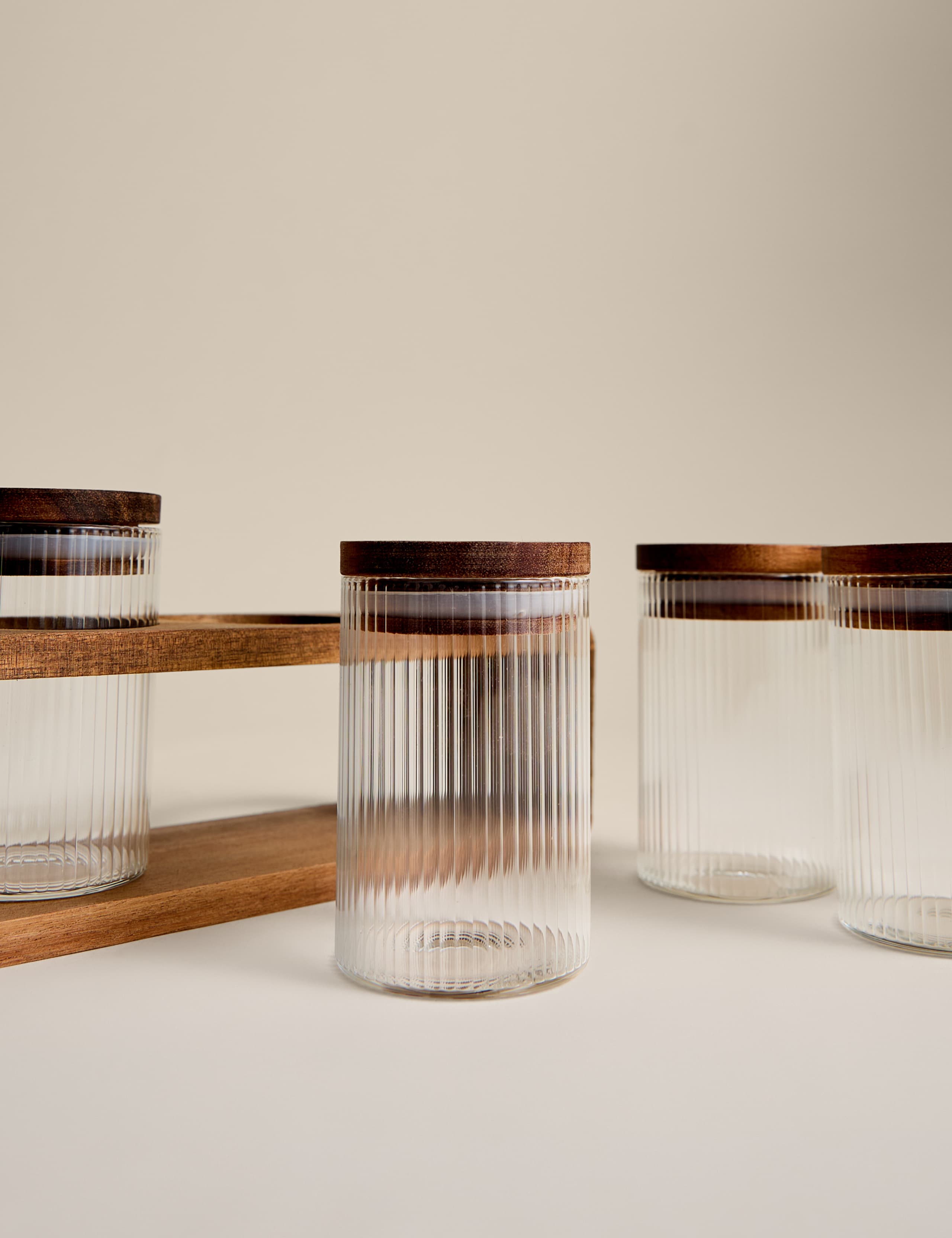 Set of 5 Ribbed Glass Spice Jars 3 of 5