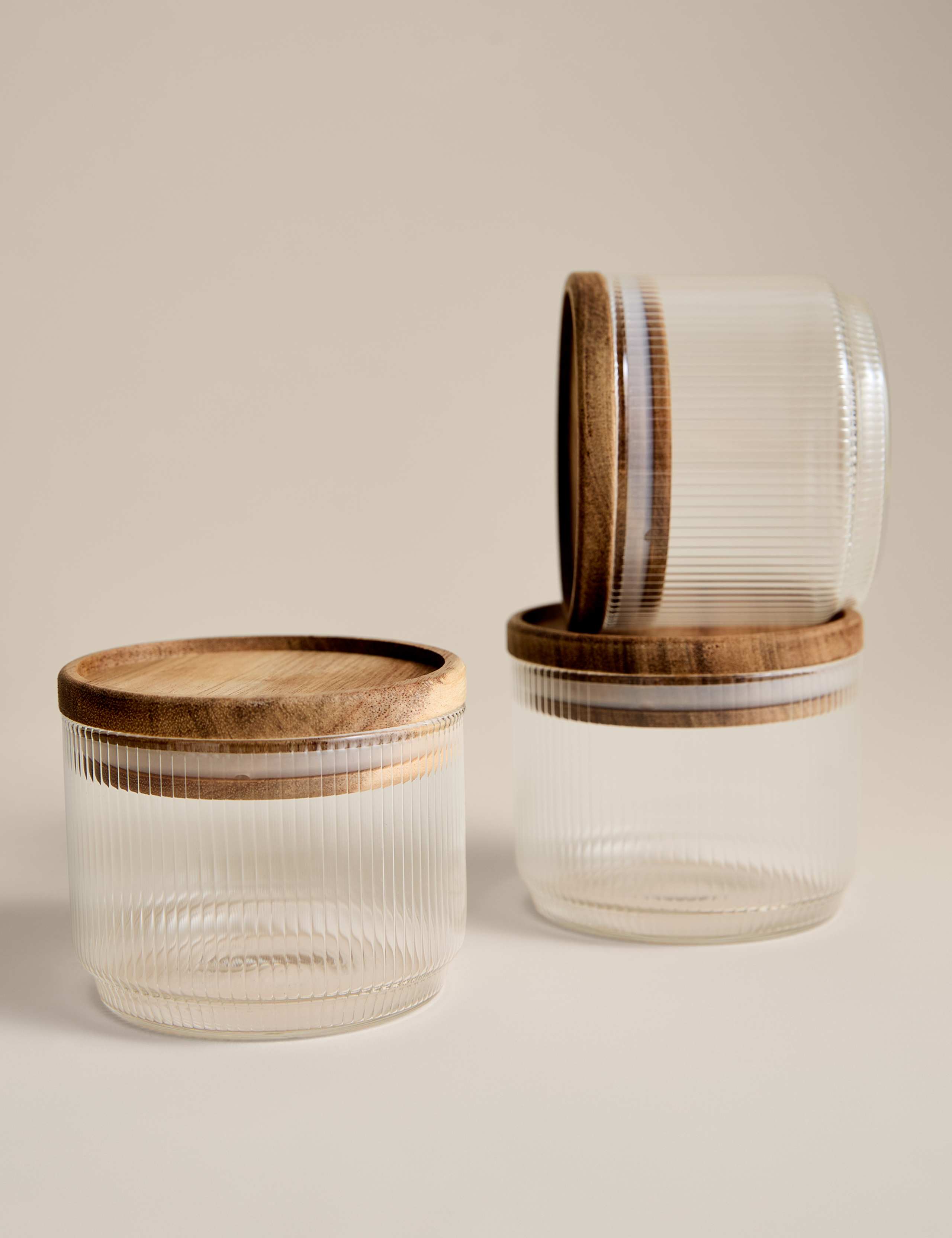 Set of 3 Small Stacking Glass Storage Jars 1 of 5