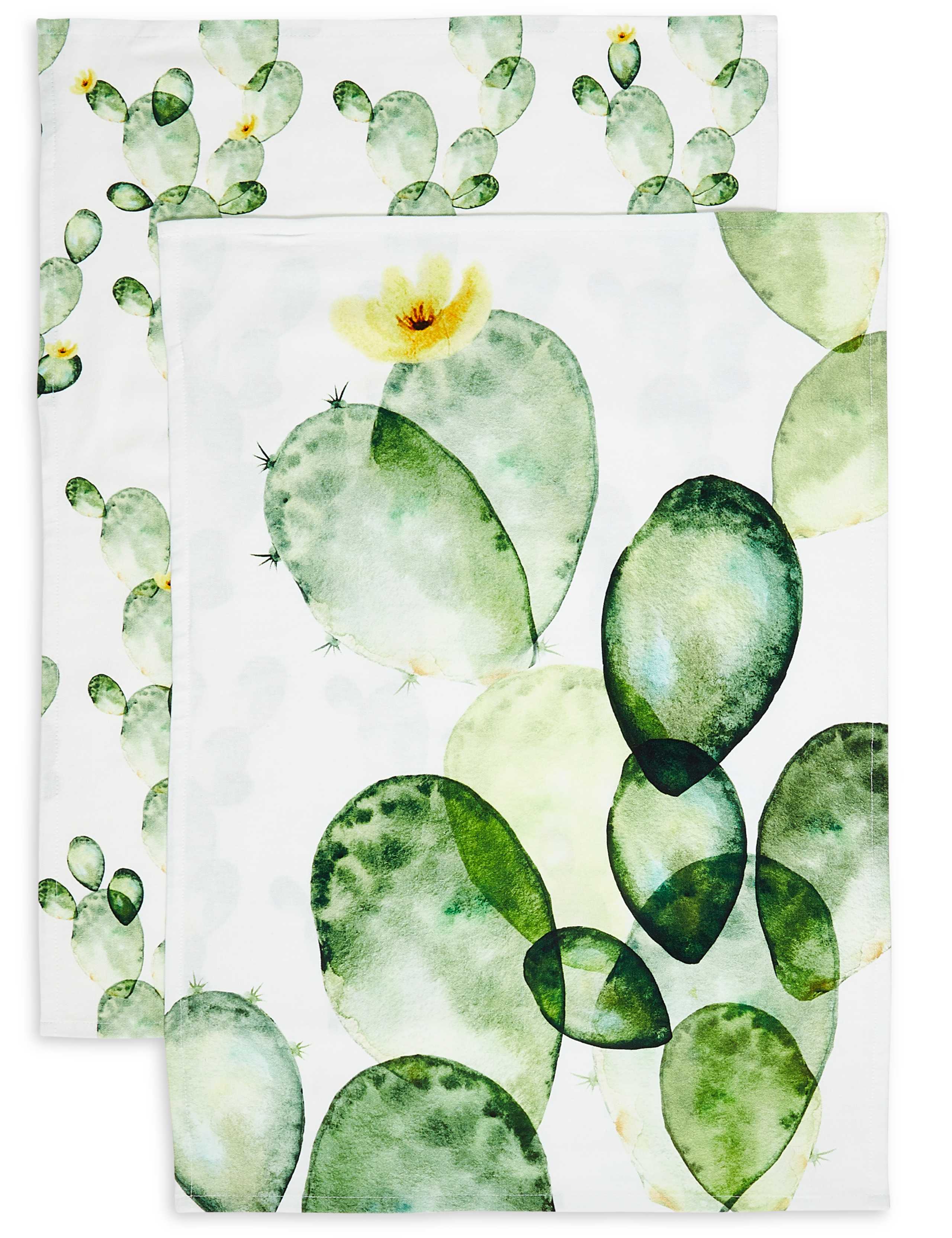 Set of 2 Cactus Design Tea Towels 1 of 3