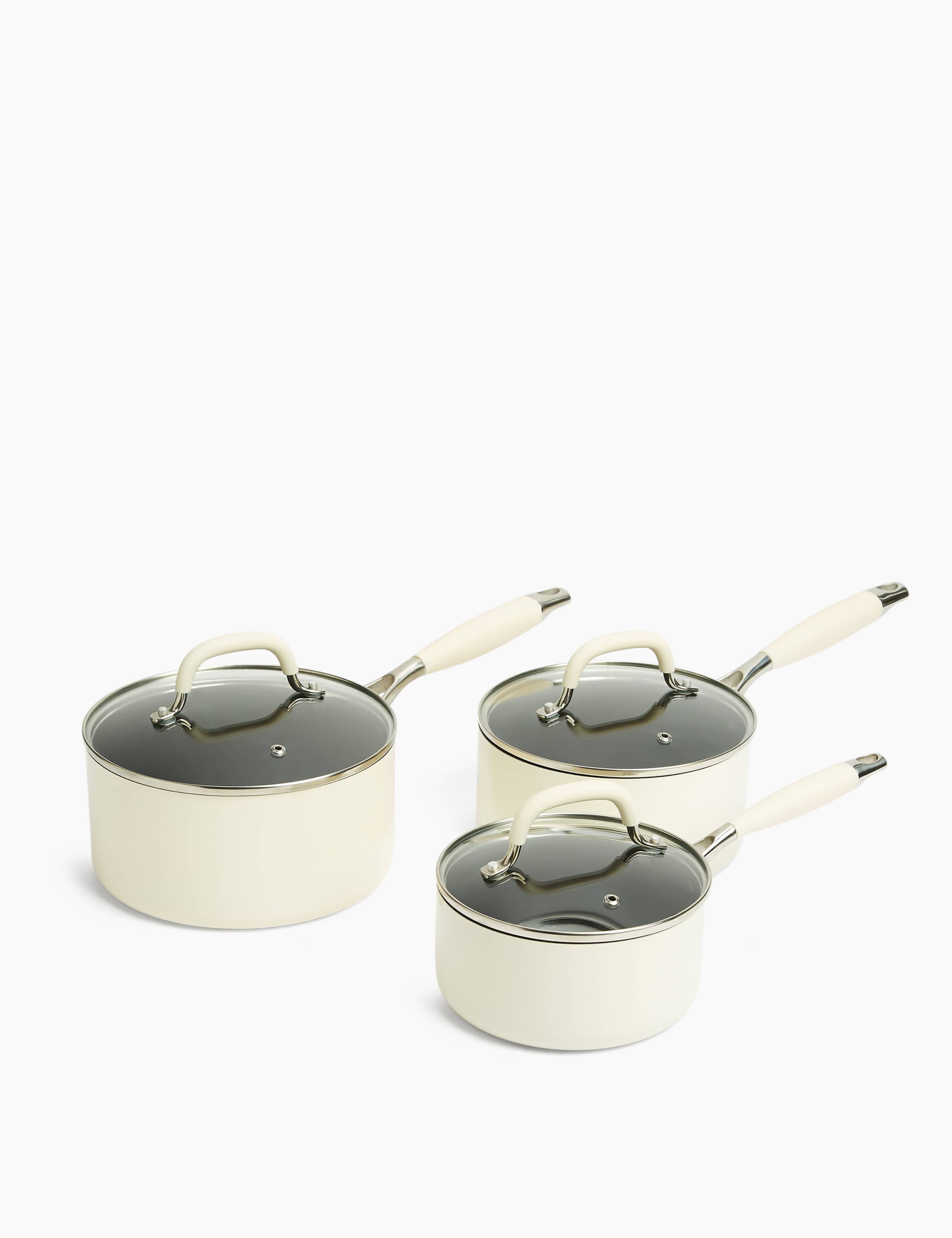 Cream Aluminium 3 Piece Saucepan Set 1 of 4