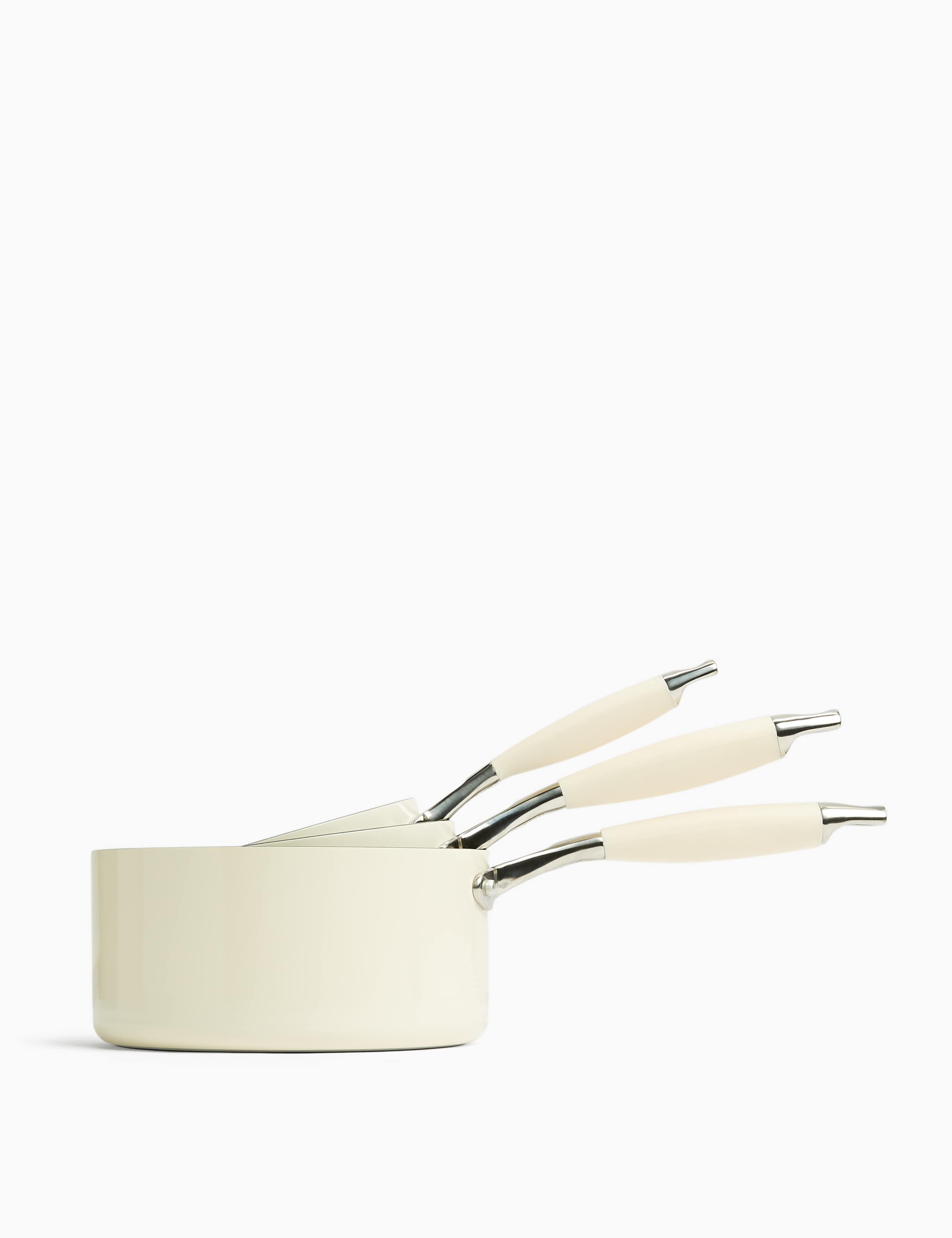 Cream Aluminium 3 Piece Saucepan Set 2 of 4