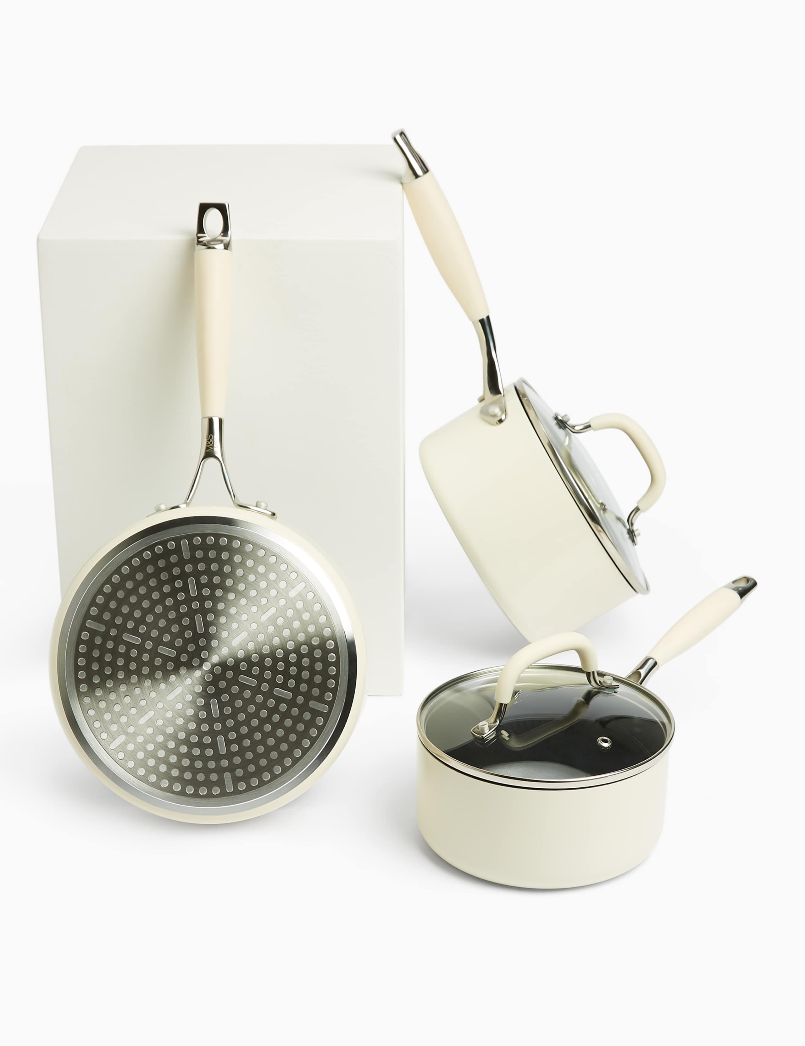 Cream Aluminium 3 Piece Saucepan Set 4 of 4