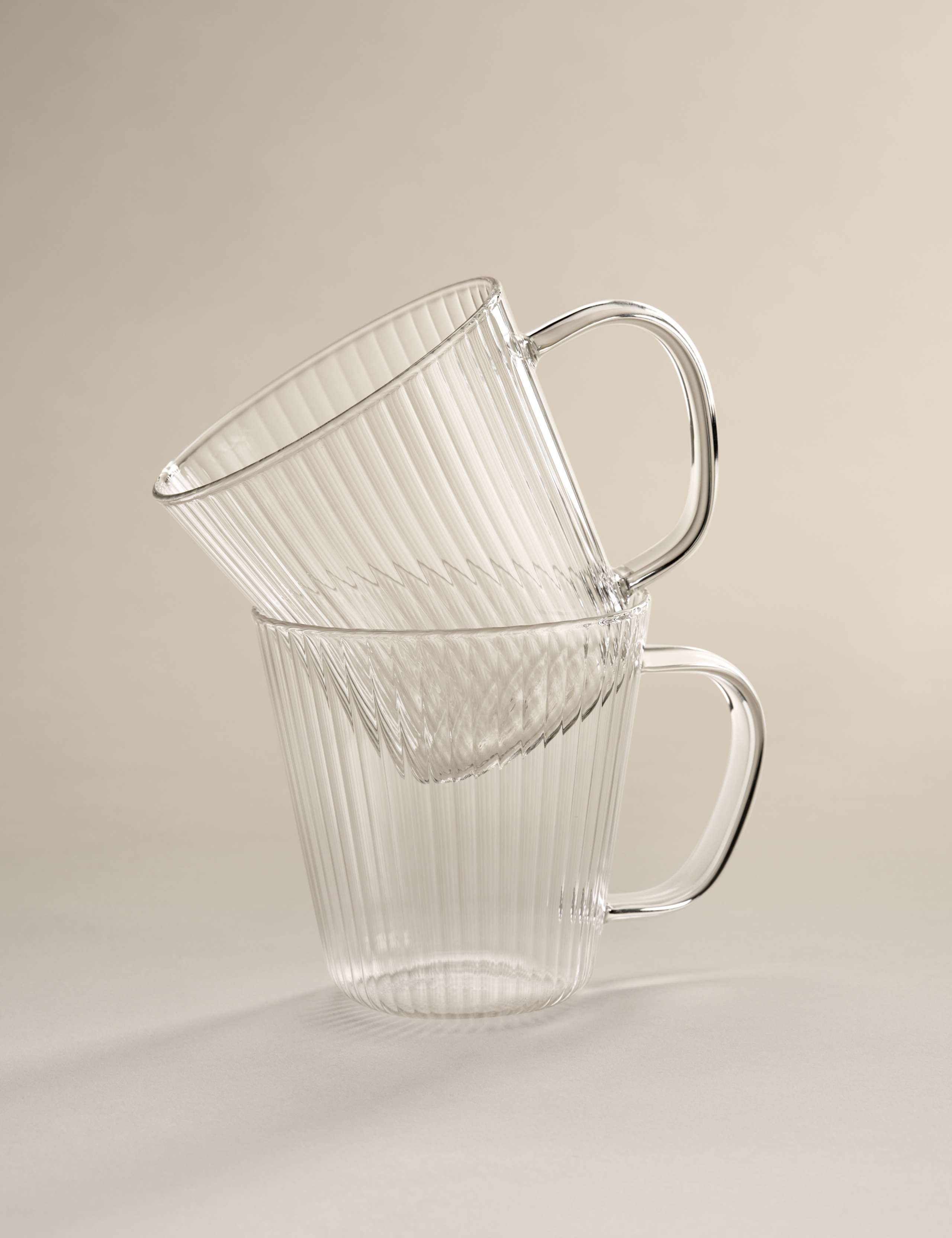 Set of 2 Ribbed Glass Flat White Mugs 4 of 4