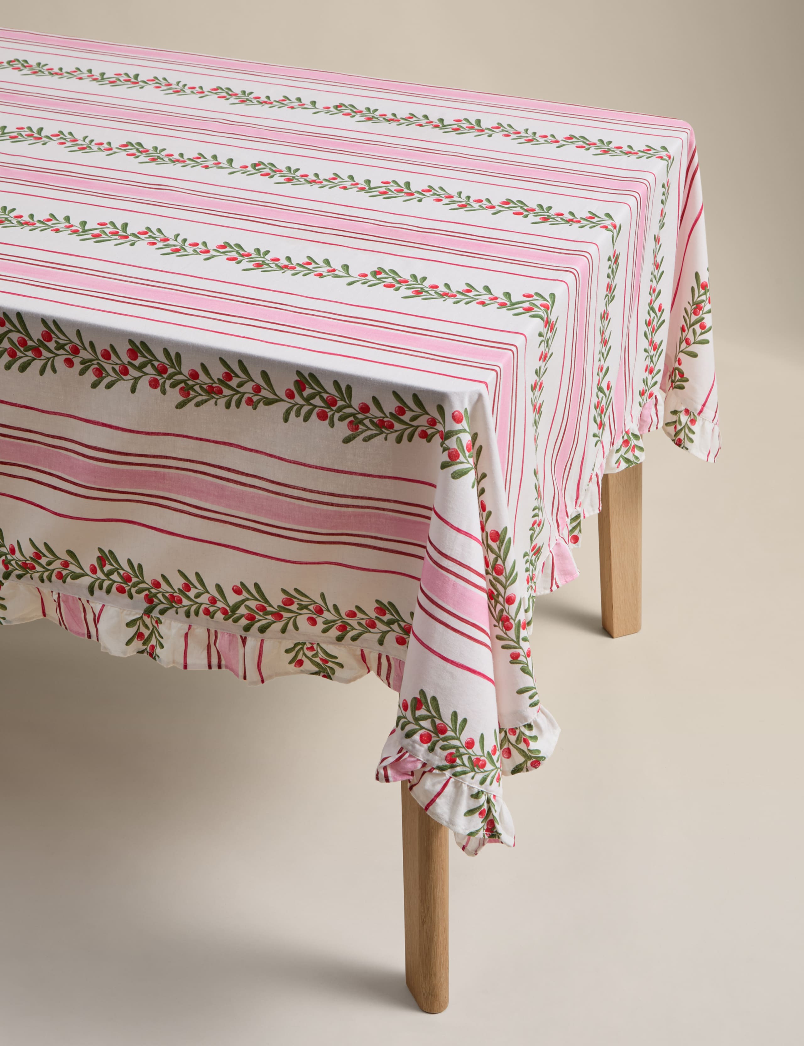 Cotton with Linen Festive Retro Striped Tablecloth 1 of 4