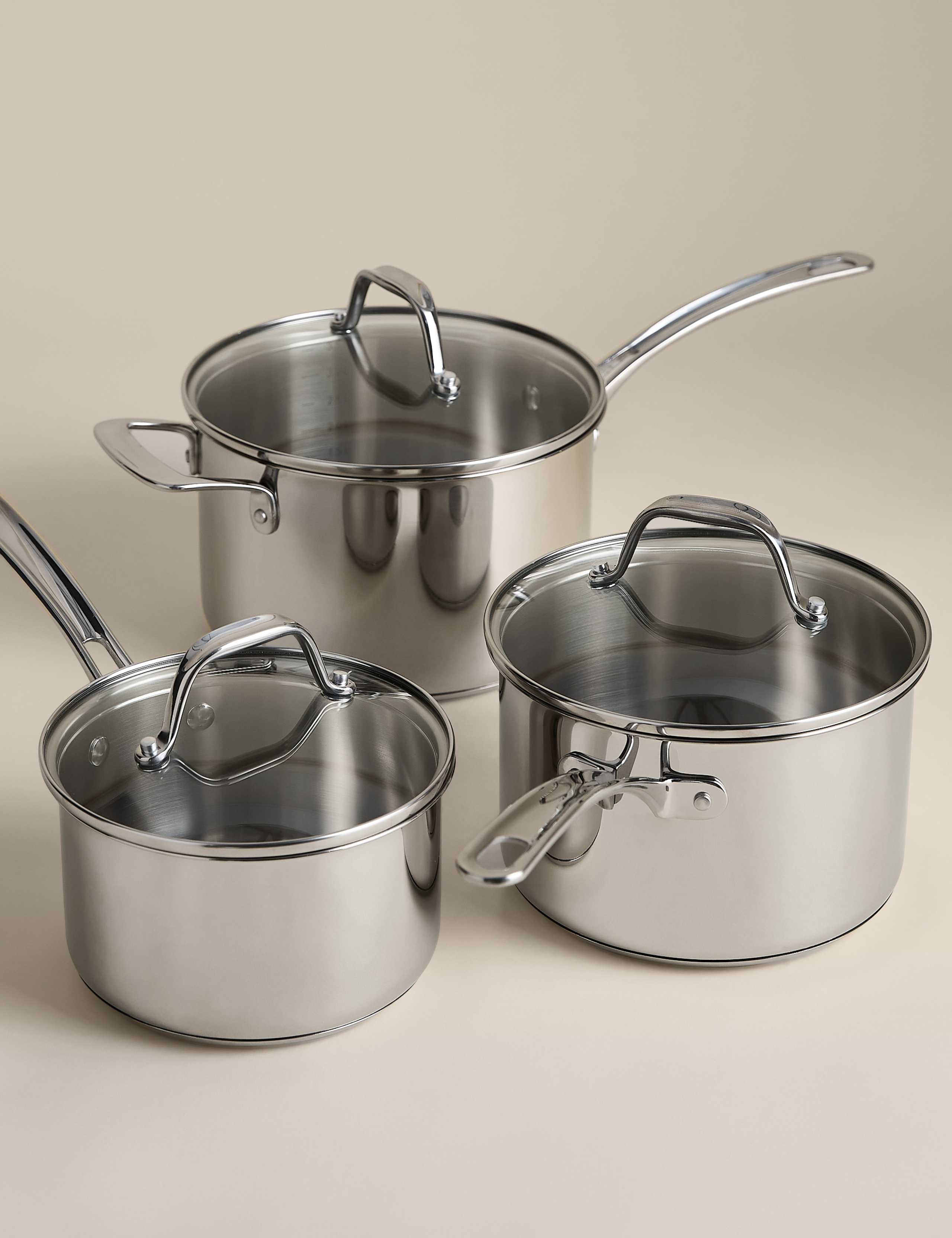 3 Piece Stainless Steel Saucepan Set 1 of 4