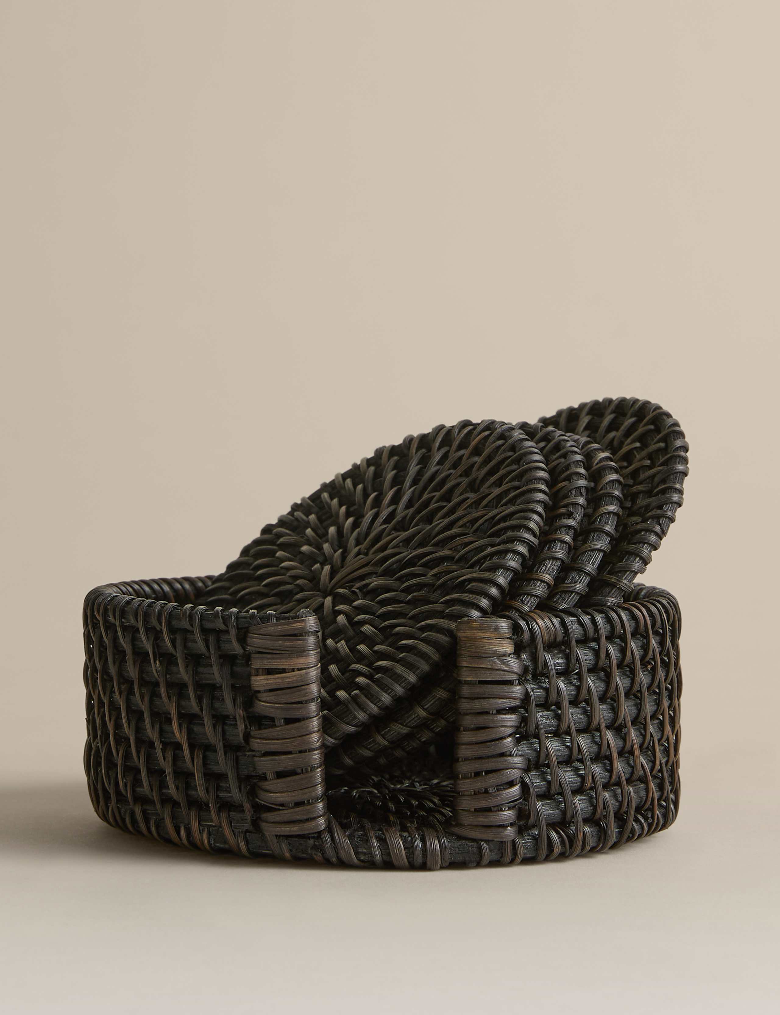 Set of 4 Rattan Oval Coasters with Holder 1 of 4