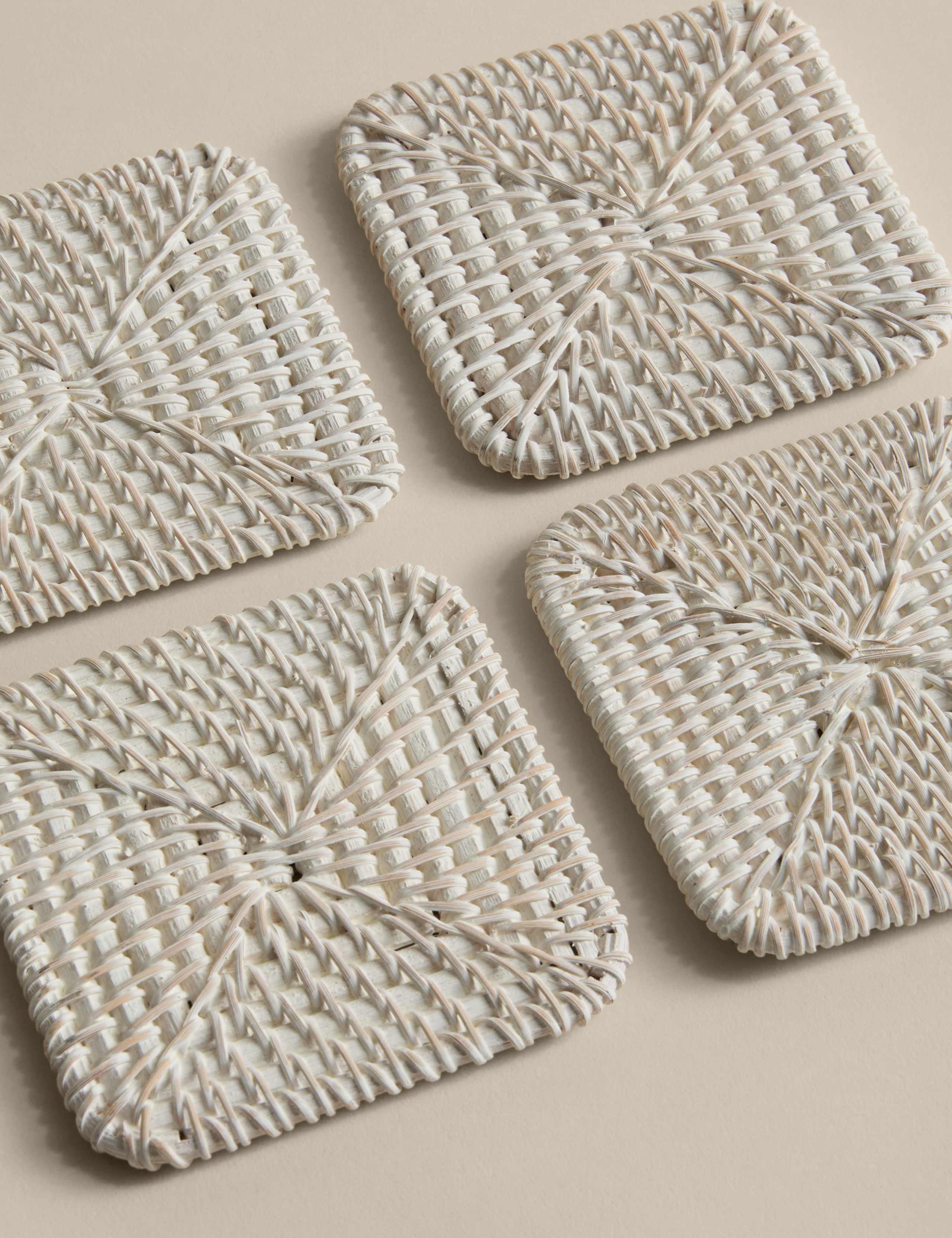 Set of 4 Rattan Washed Coasters with Holder 2 of 4