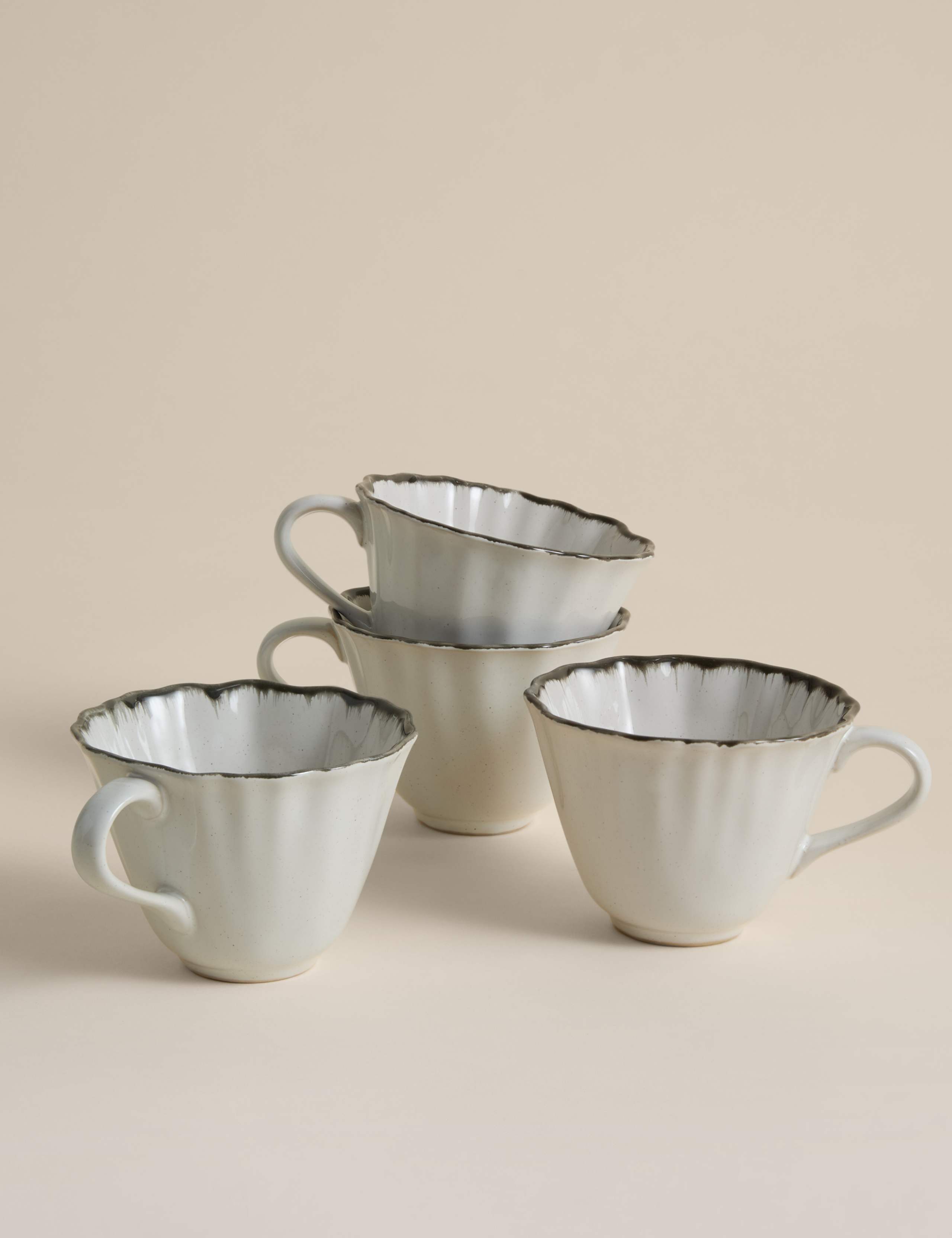 Set of 4 Ruffle Stoneware Cups & Saucers 5 of 5
