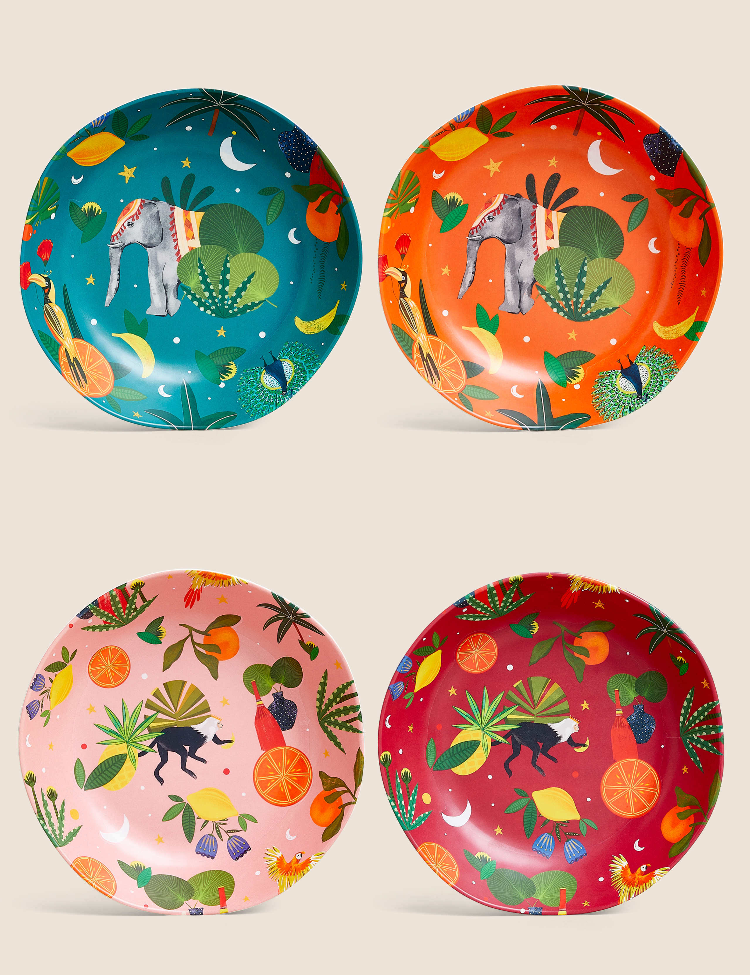 Set of 4 Tropical Jungle Picnic Pasta Bowls 1 of 5