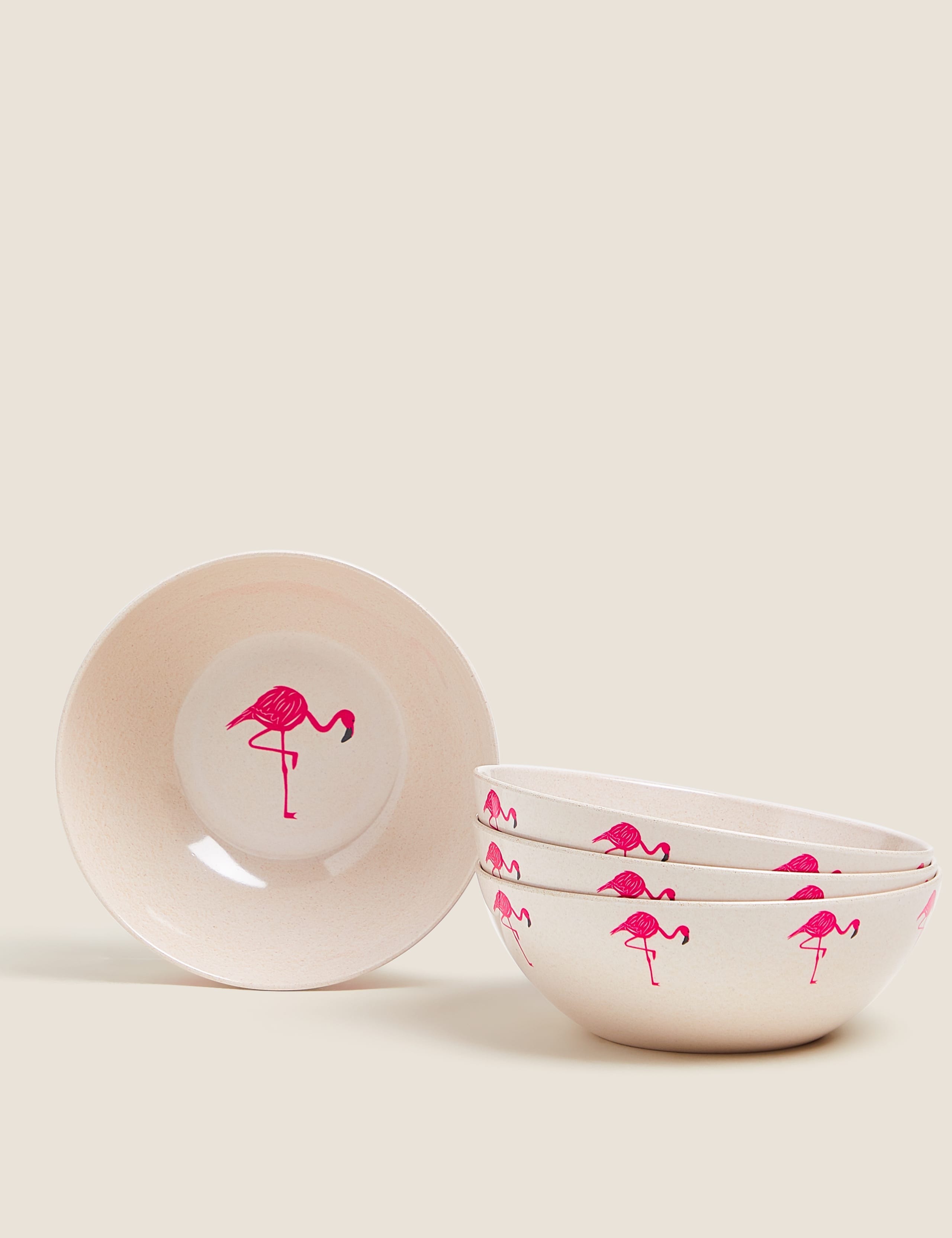 Set of 4 Flamingo Picnic Cereal Bowls 1 of 5