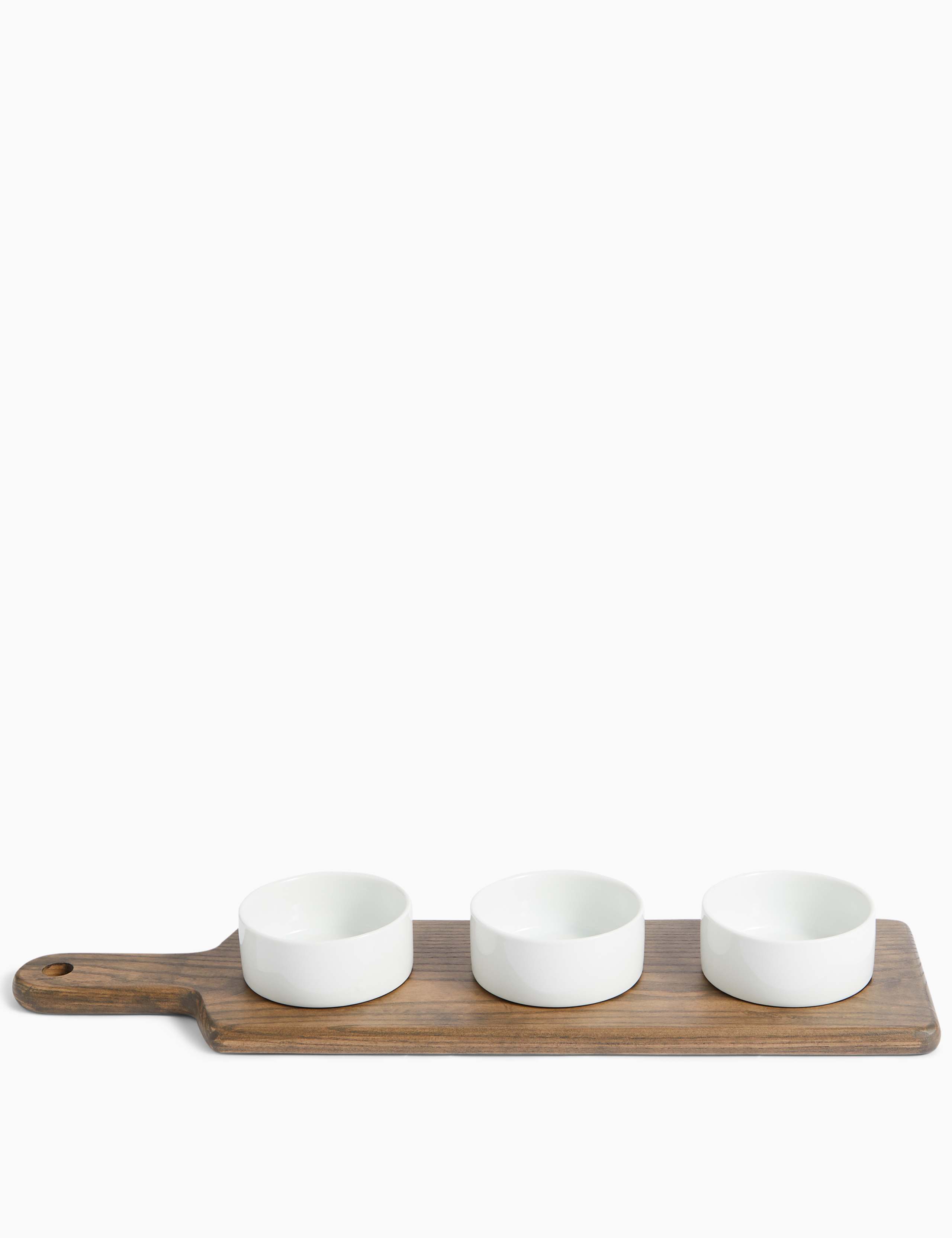 Set of 3 Dip Bowls with Wooden Platter 1 of 4