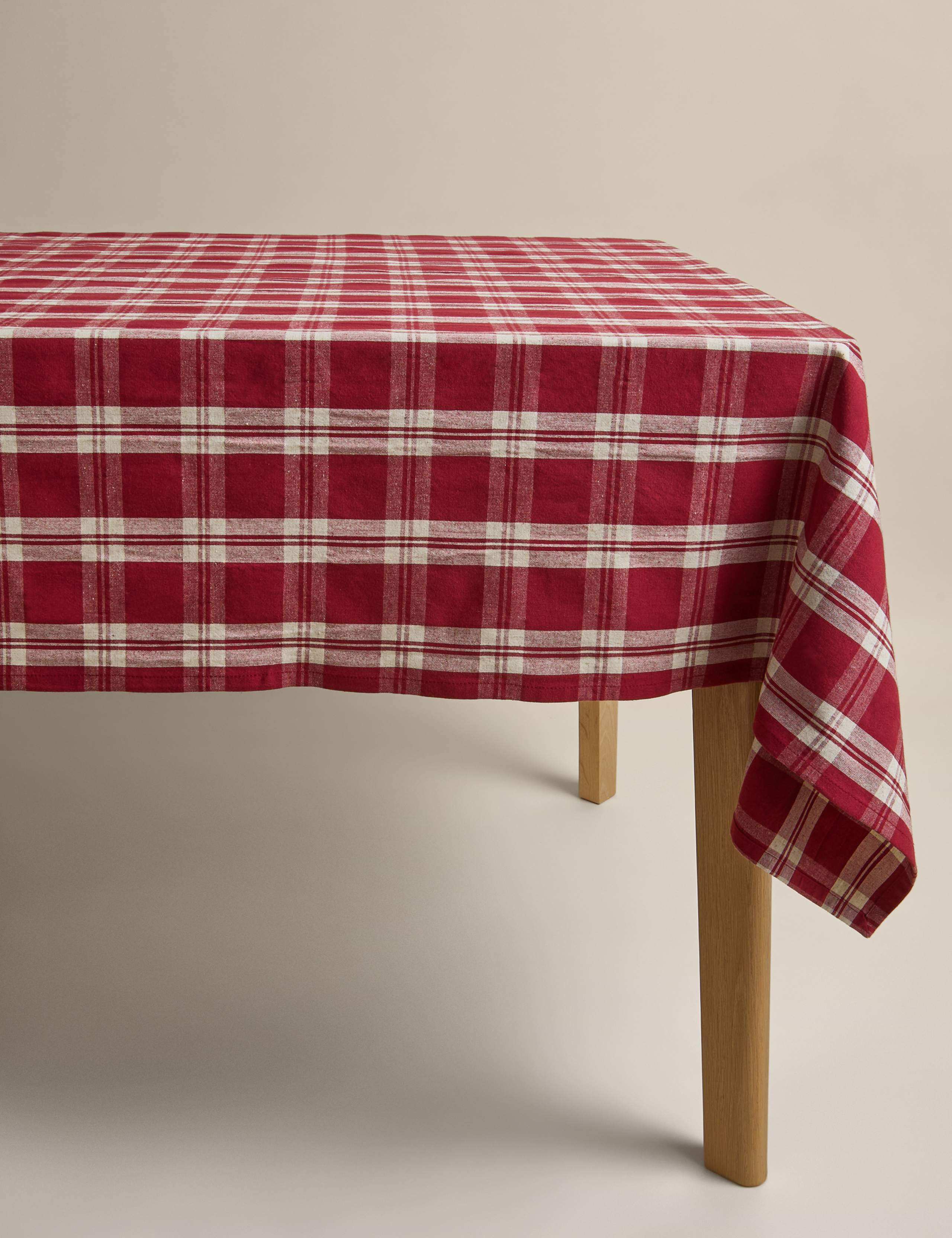 Cotton Rich Checked Christmas Tablecloth 1 of 4