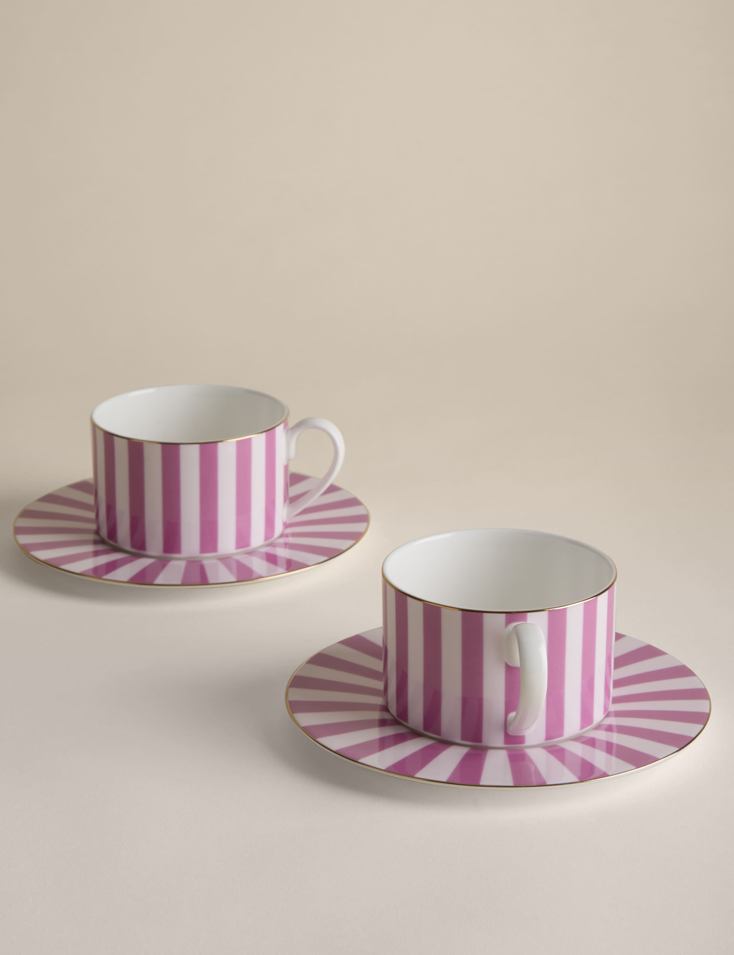 2 Pack Bone China Striped Cups & Saucers 2 of 4