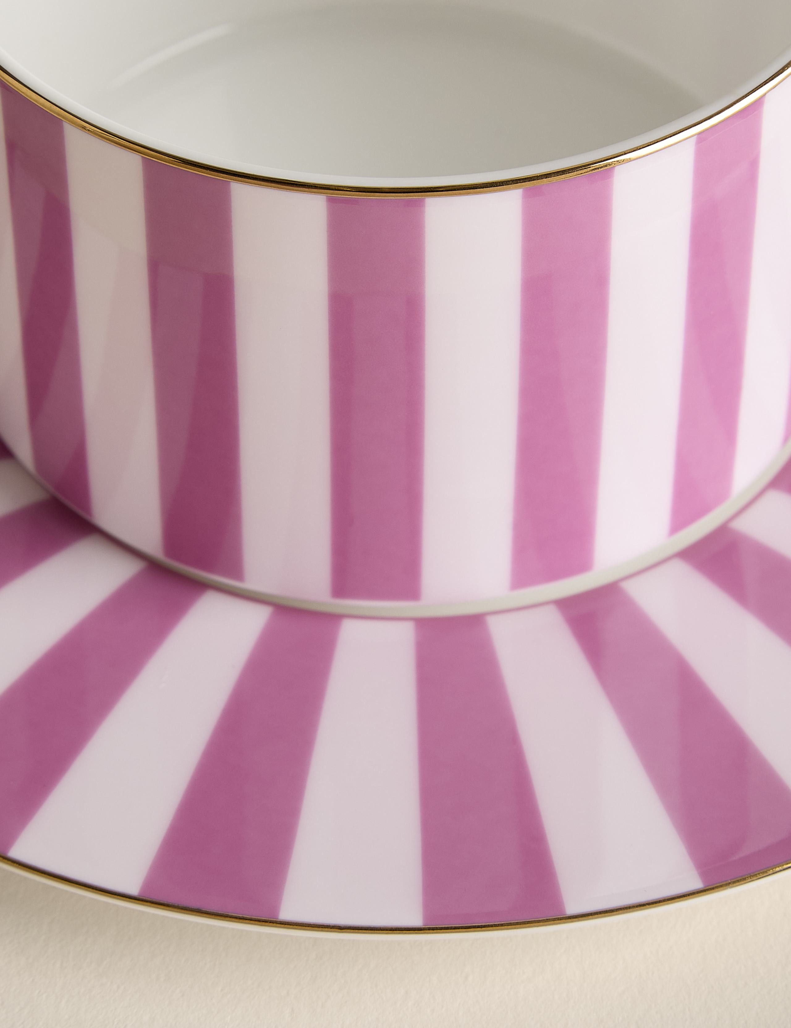 2 Pack Bone China Striped Cups & Saucers 4 of 4
