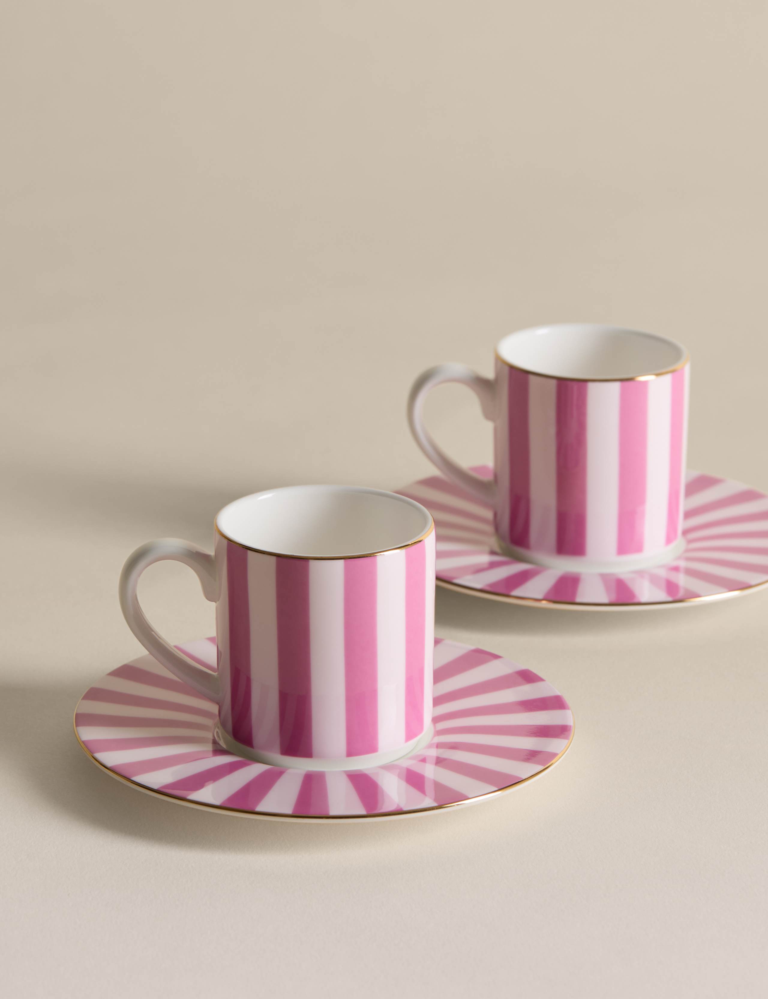 2 Pack Bone China Stripe Espresso Cup & Saucer 2 of 6