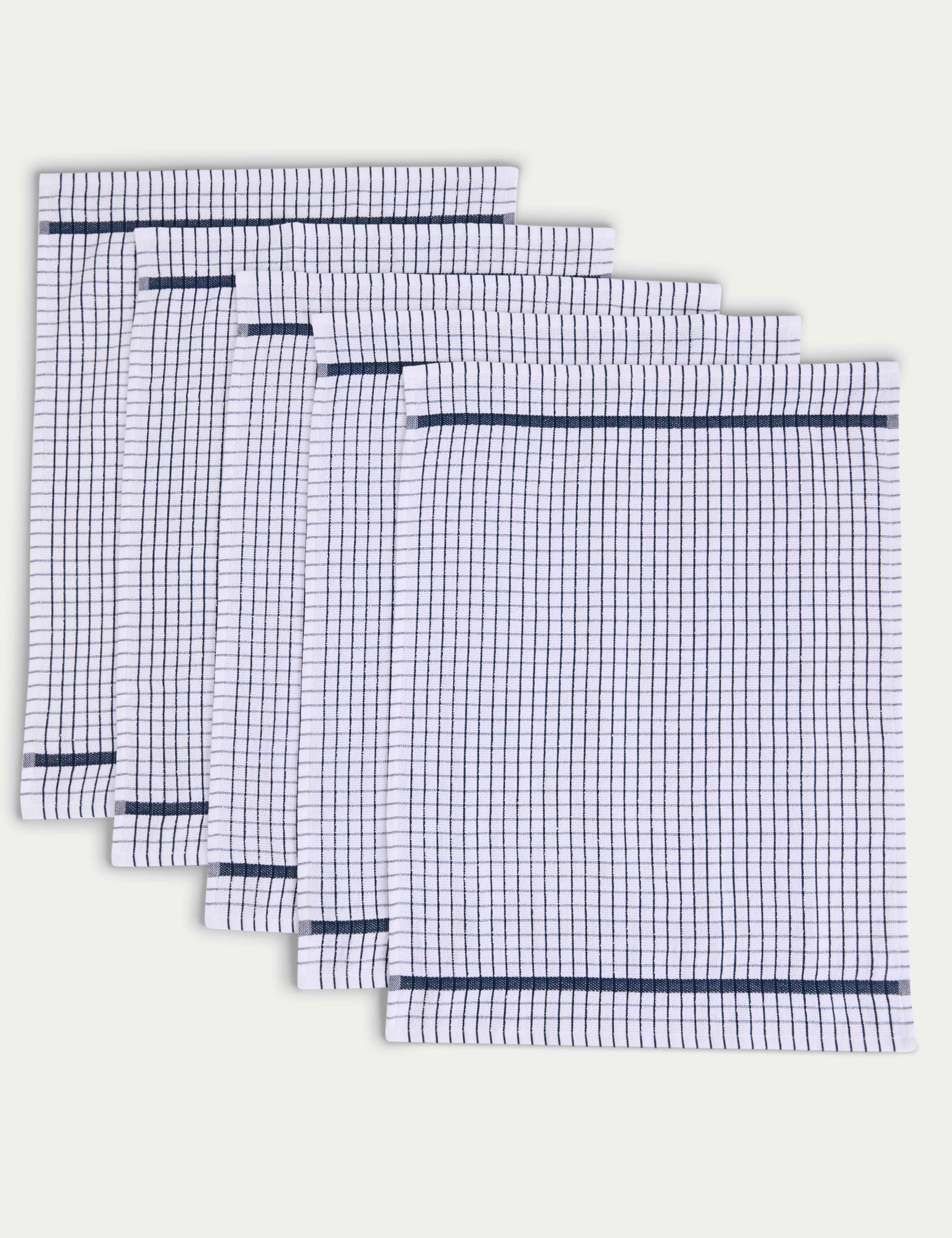 Set of 5 Checked Terry Tea Towels 1 of 3