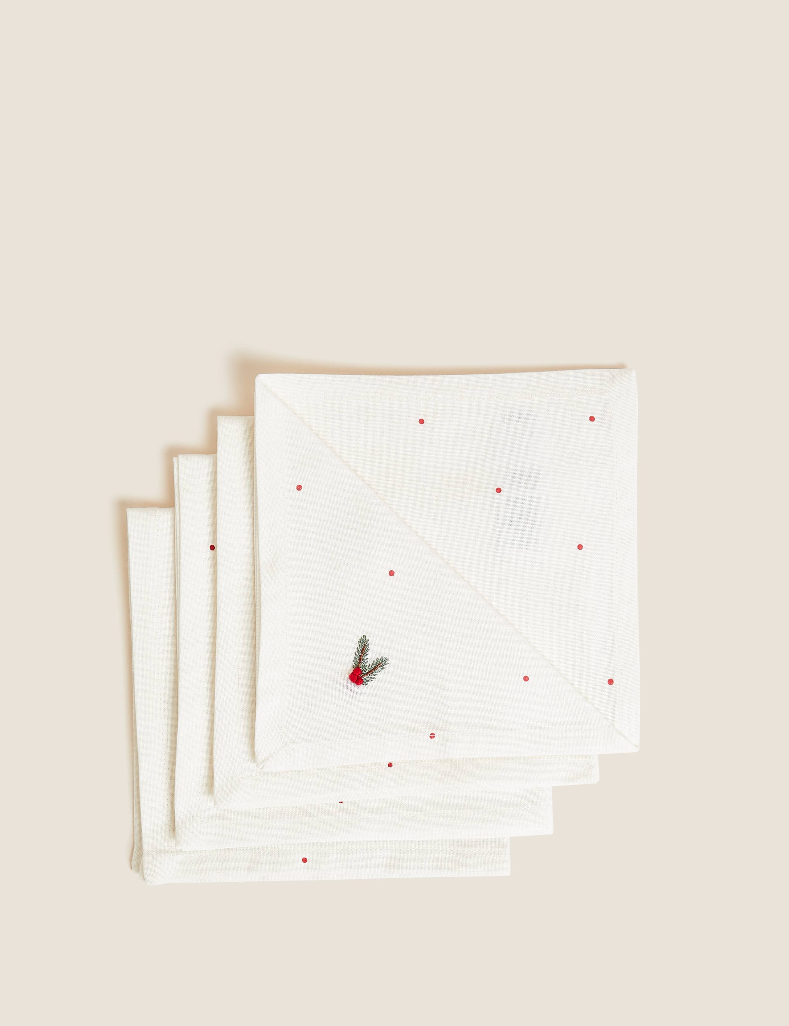 Set of 4 Pure Cotton Holly Napkins 1 of 4