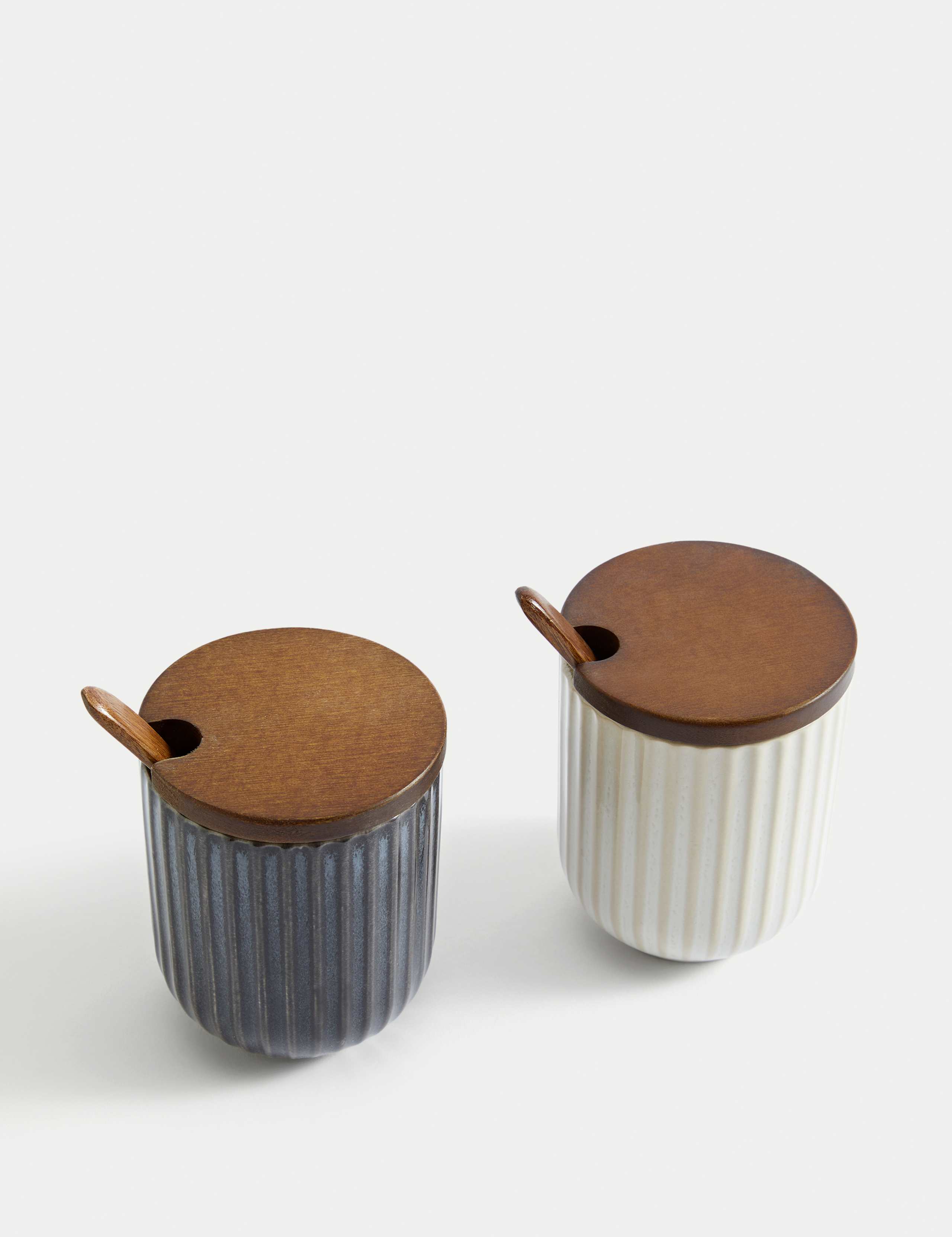 Set of 2 Ribbed Storage Jars with Spoons 3 of 6
