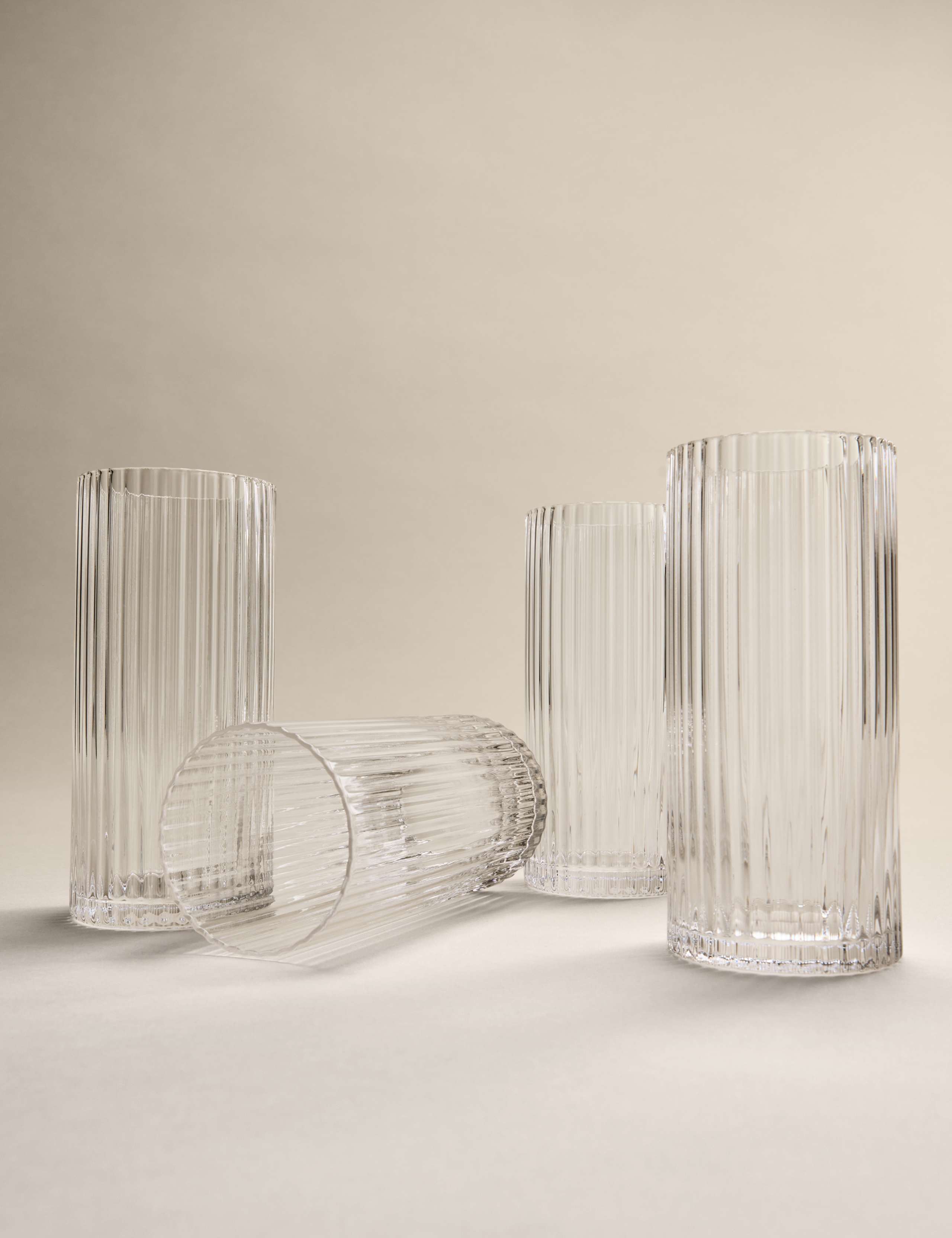 Set of 4 Celine Ribbed Highball Glasses 1 of 6
