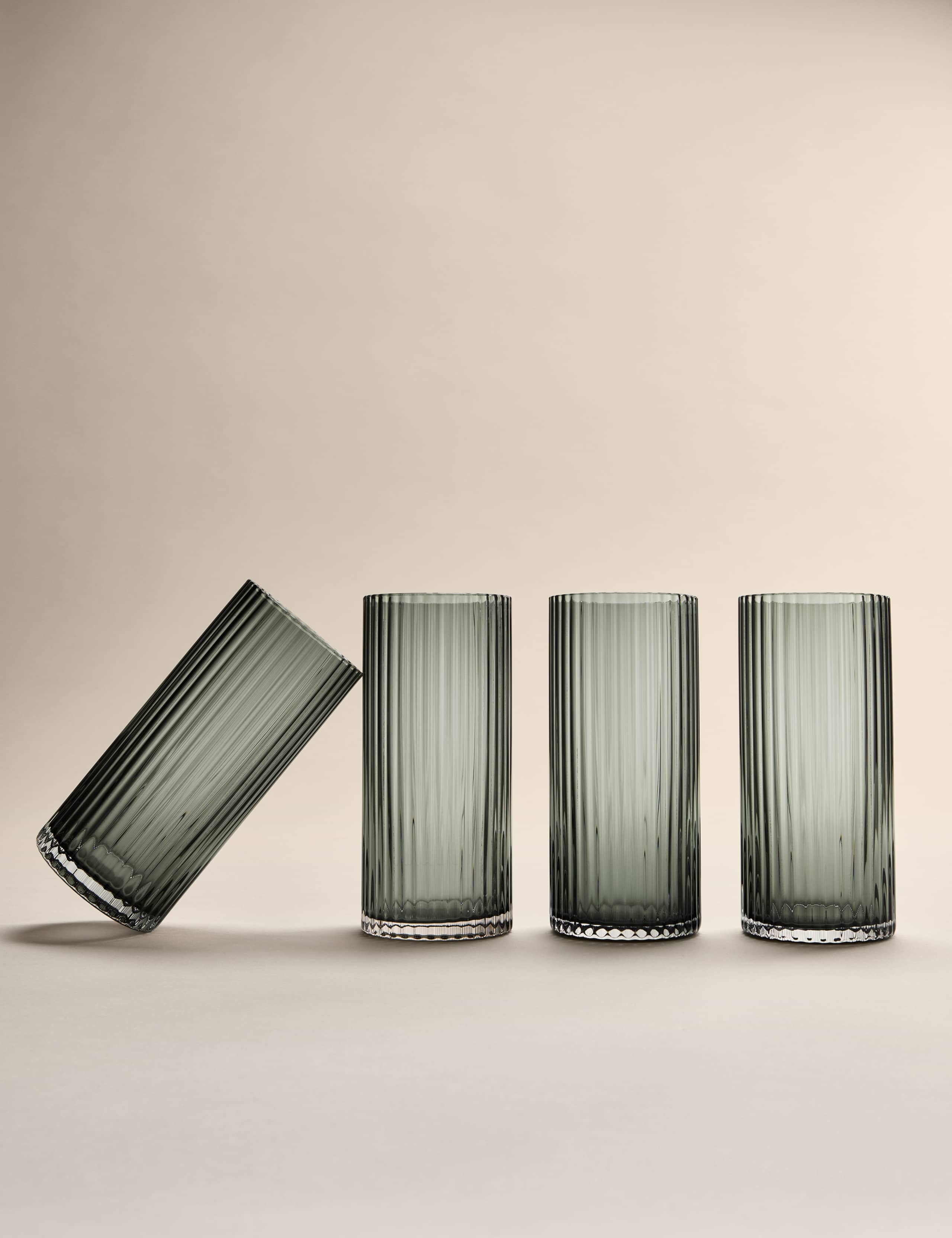 Set of 4 Celine Ribbed Hi Ball Glasses 1 of 6