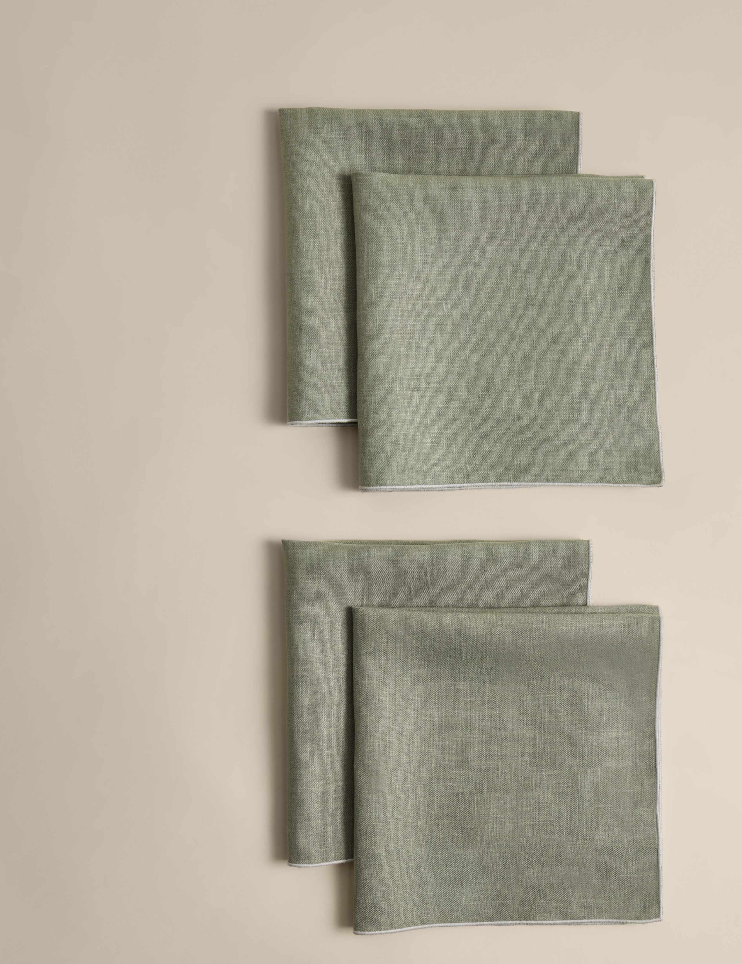 Set of 4 Pure Linen Contrast Edge Napkins 1 of 4