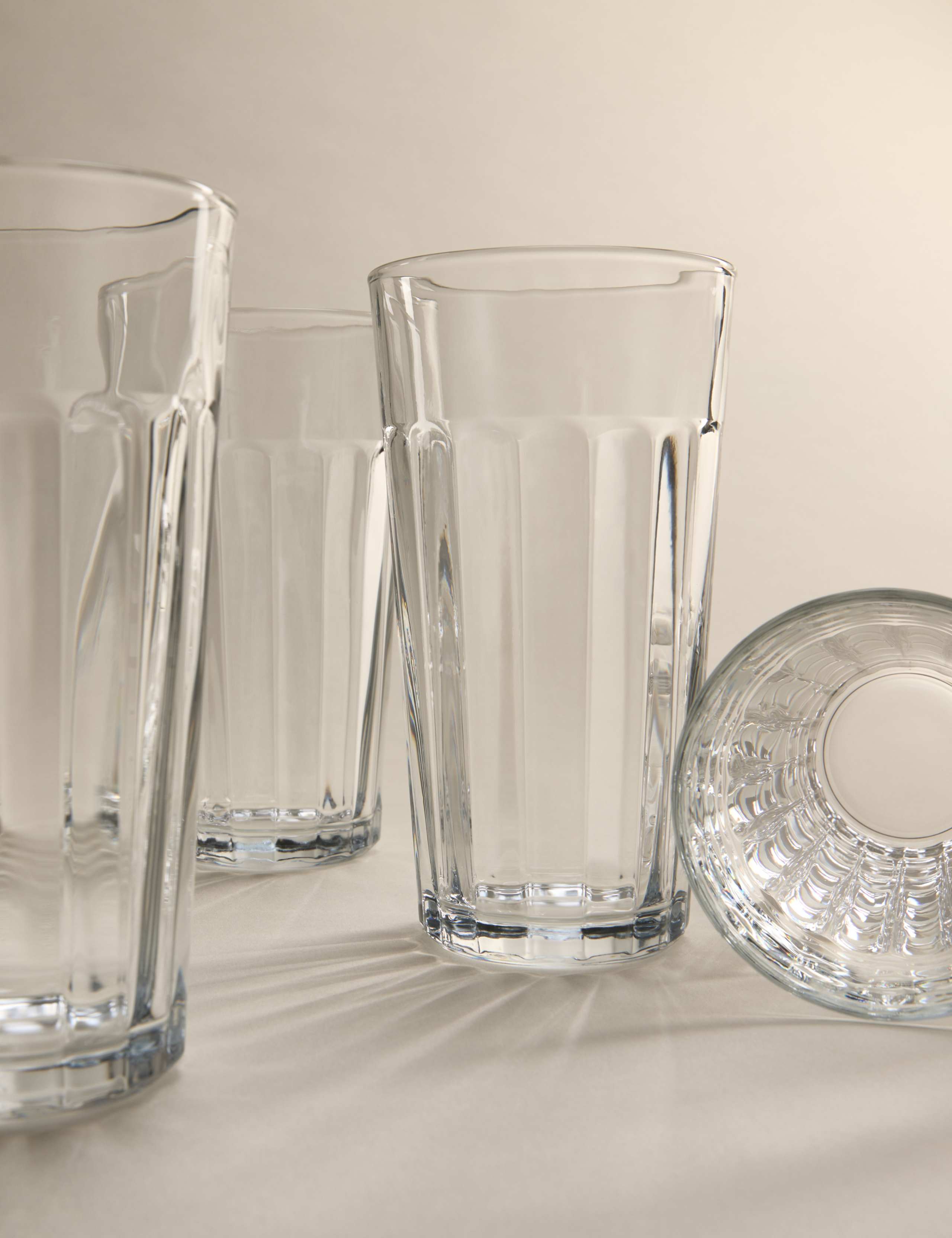 Set of 4 Linear Ribbed Hi Ball Glasses 1 of 5
