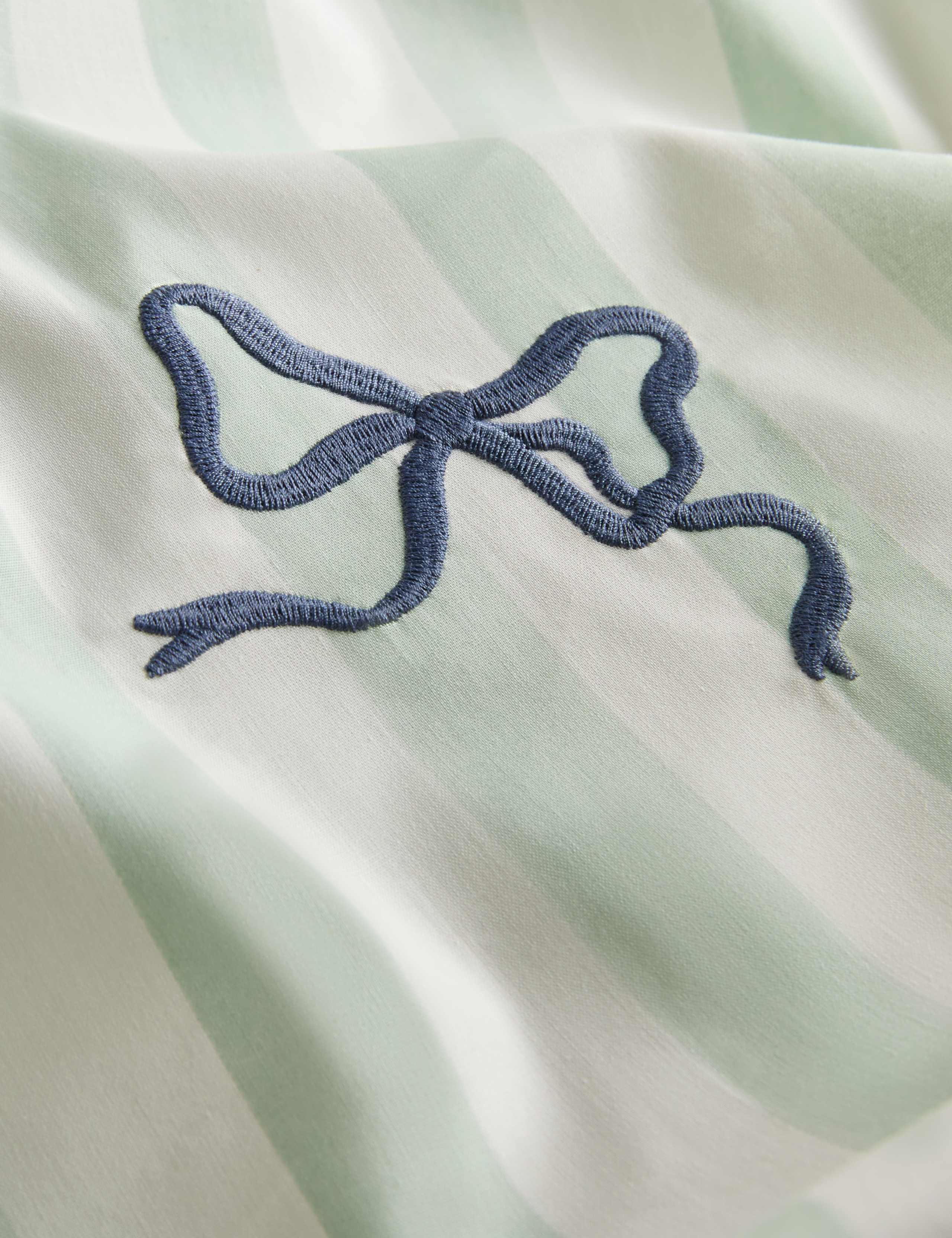 Pure Cotton Embroidered Bow Striped Bedding Set 4 of 5