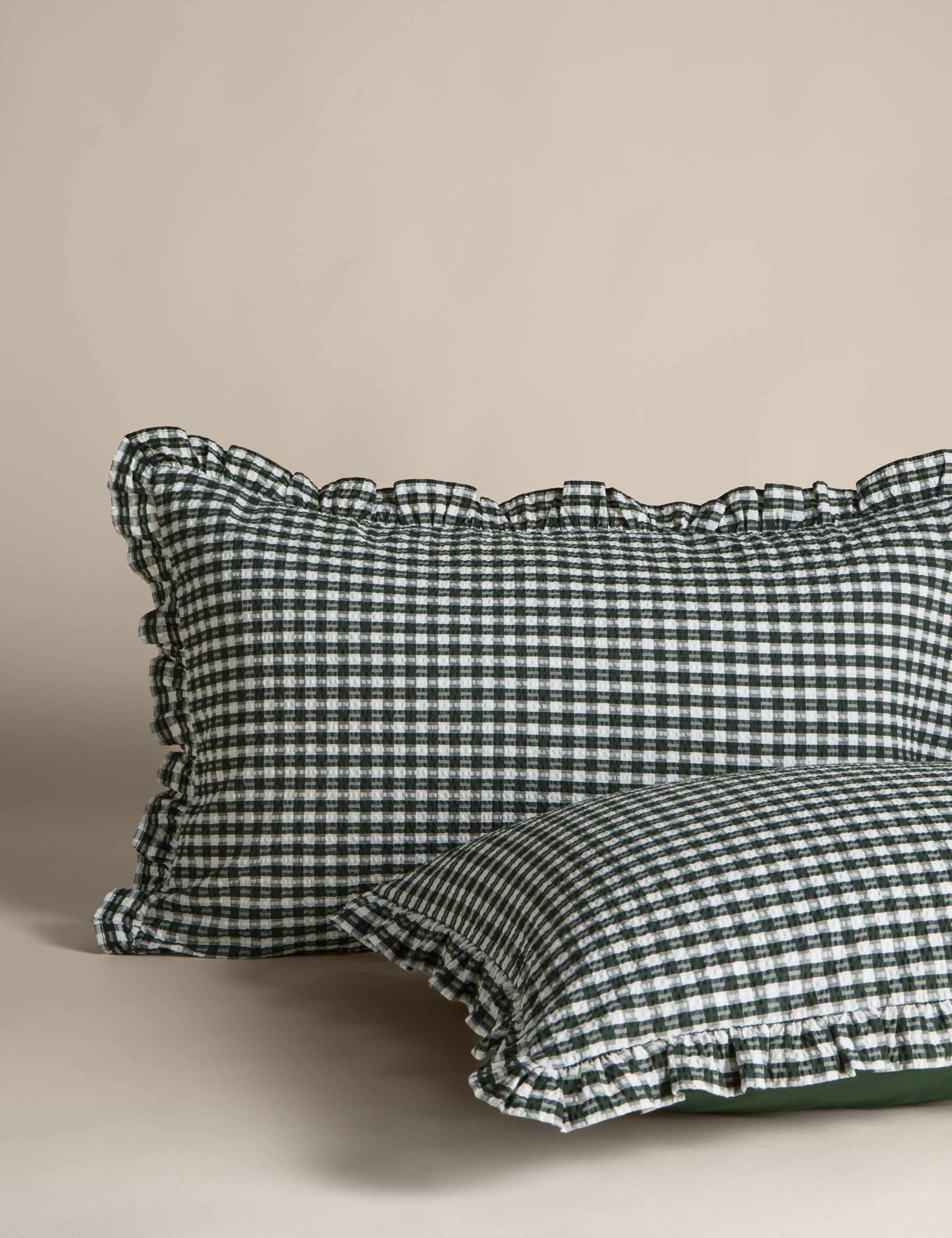 Pure Cotton Gingham Ruffle Bedding Set 3 of 5