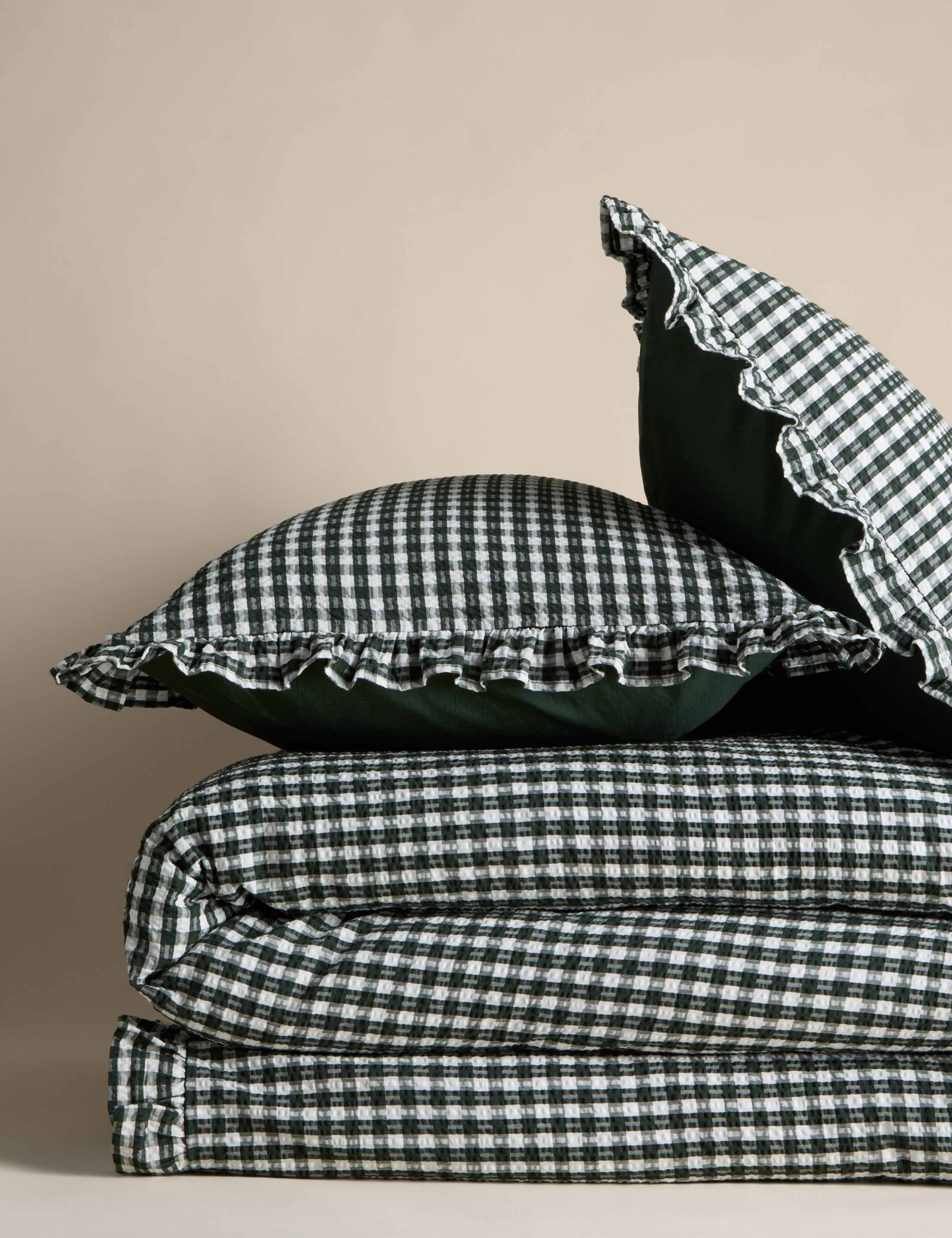 Pure Cotton Gingham Ruffle Bedding Set 2 of 5