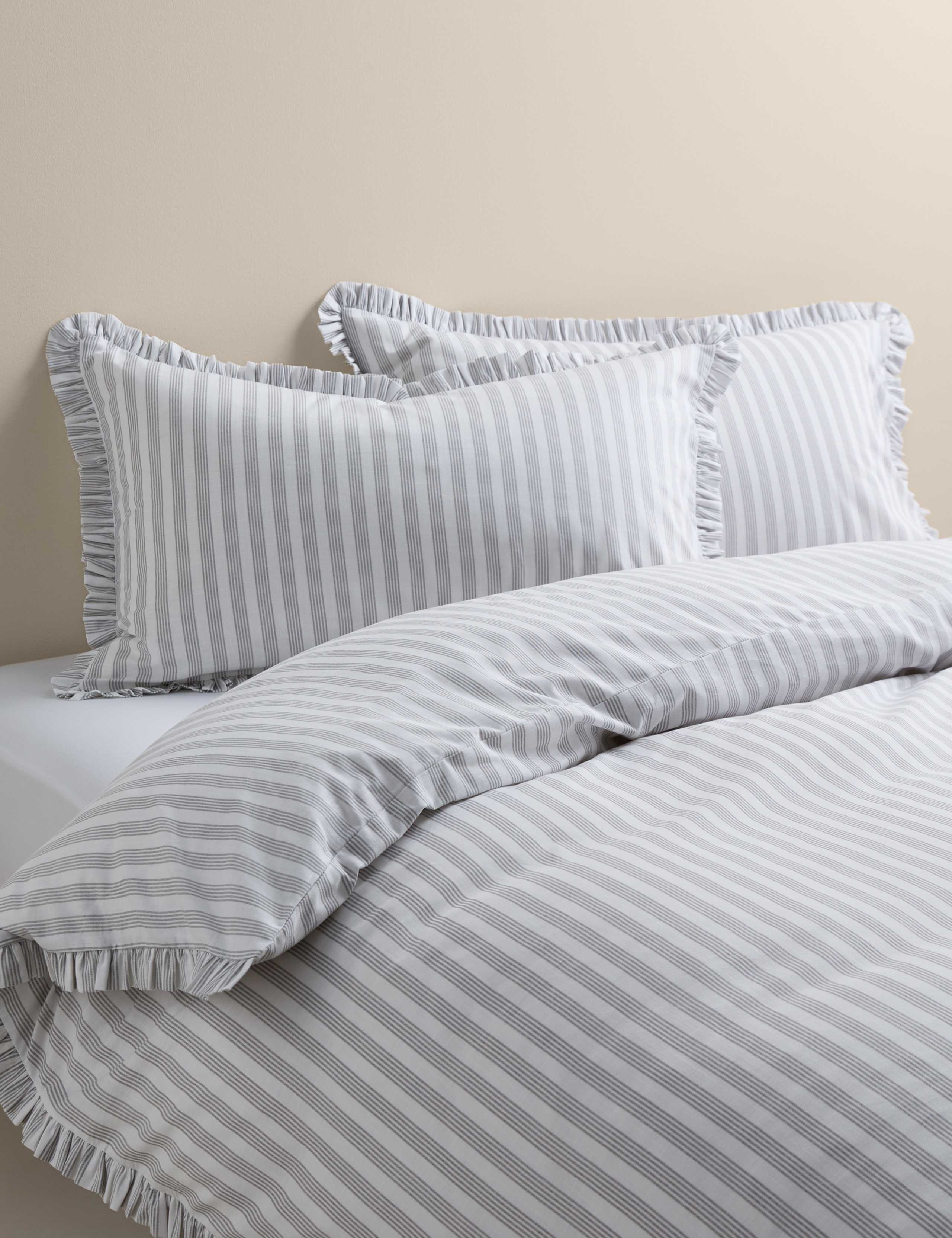Pure Cotton Narrow Stripe Ruffle Bedding Set 1 of 5