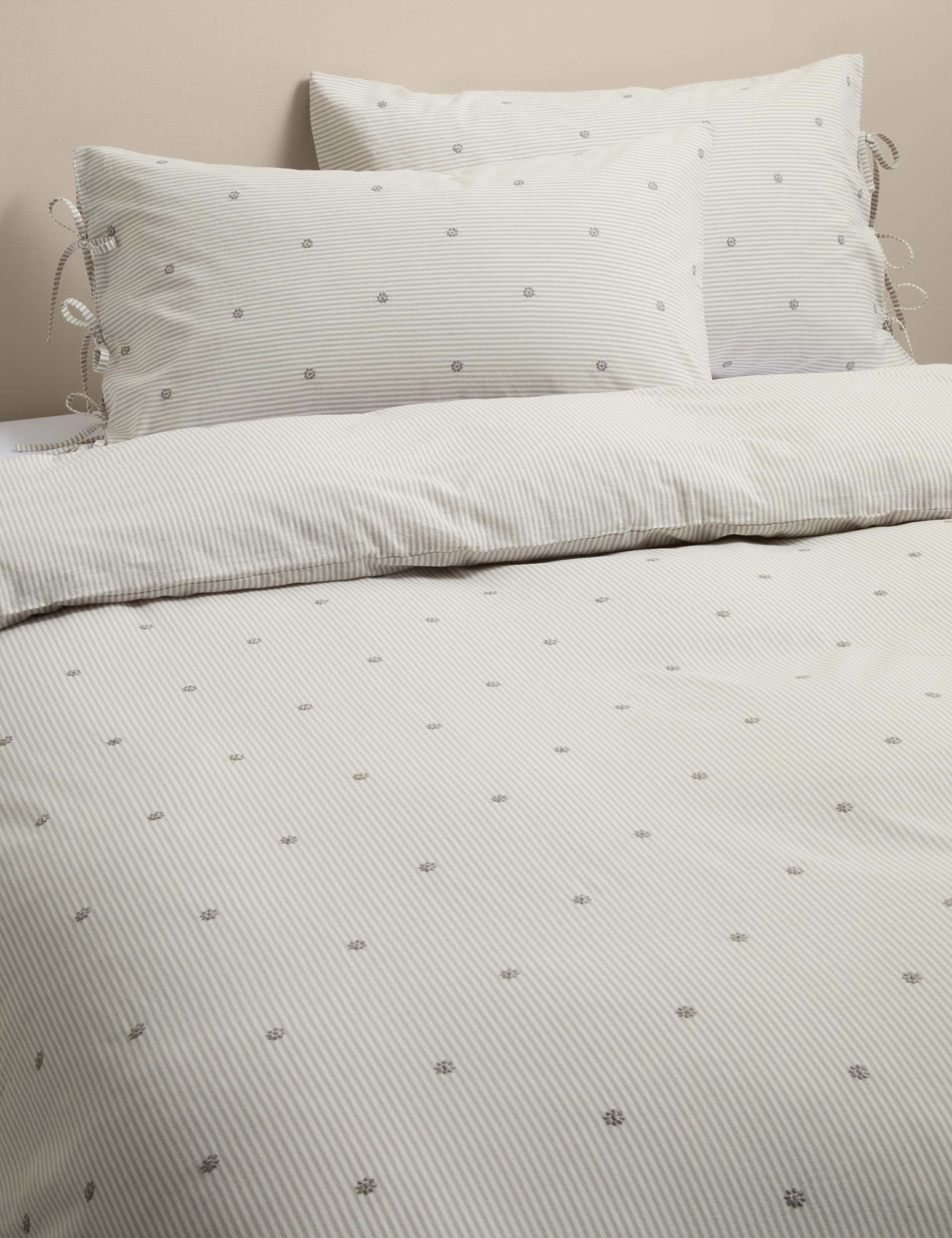 Pure Cotton Striped Embroidered Bedding Set 1 of 5